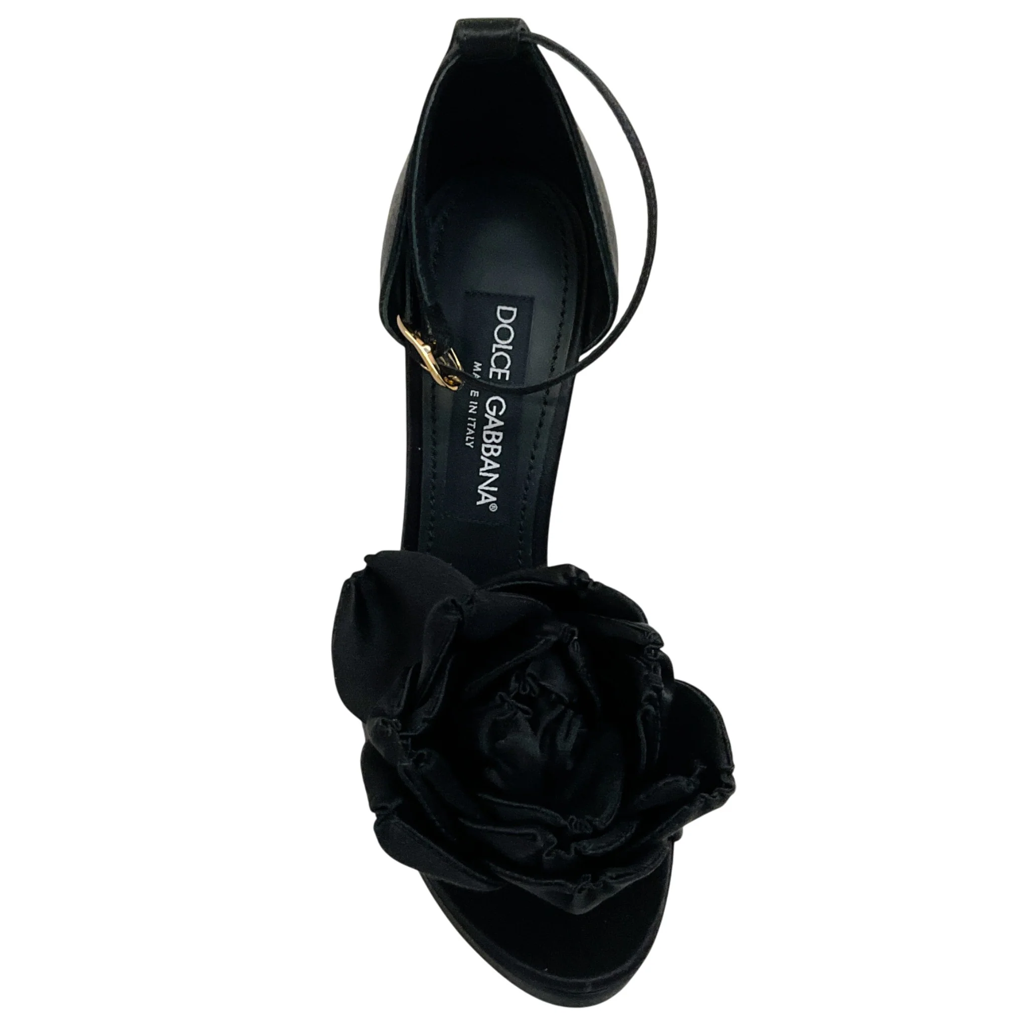 Dolce & Gabbana Black Satin Keira Platform Sandals with Rose Applique - Image 4