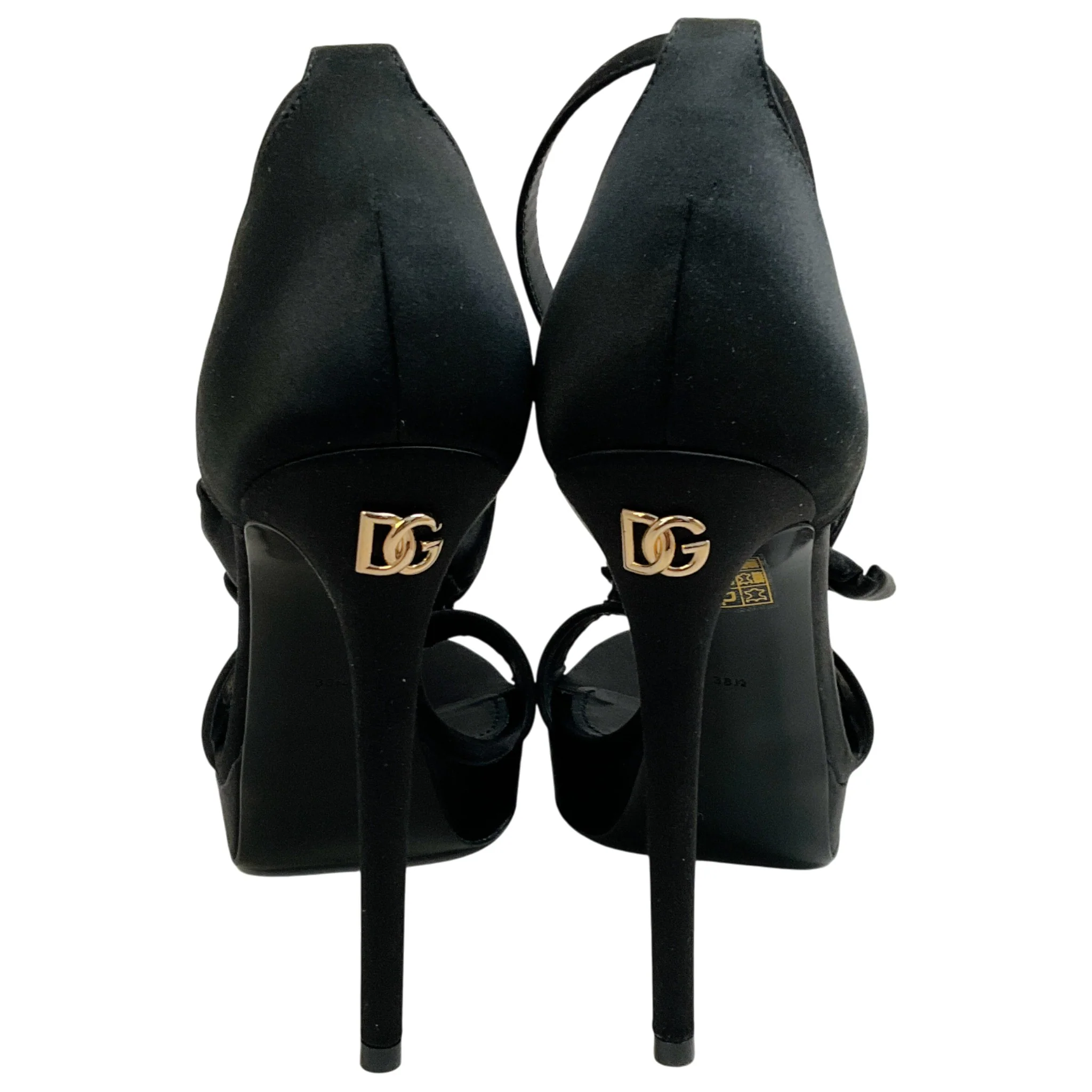 Dolce & Gabbana Black Satin Keira Platform Sandals with Rose Applique - Image 5