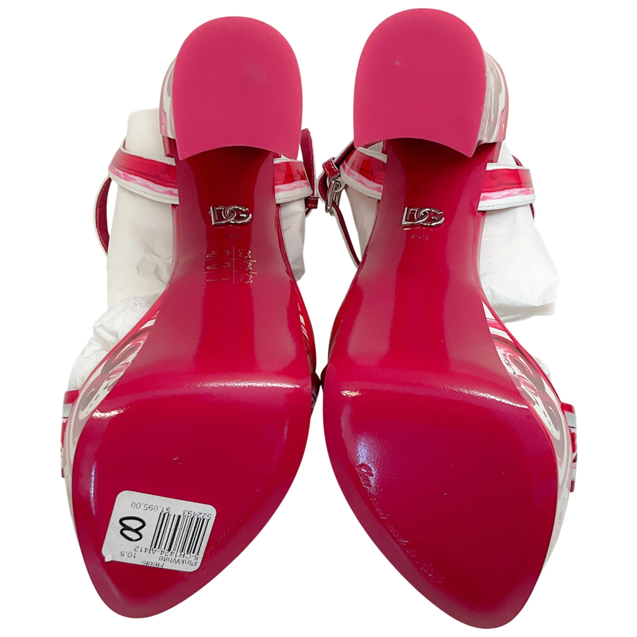 Dolce & Gabbana Fuchsia / White Patent Leather Tile Print Platform Sandals - Image 10