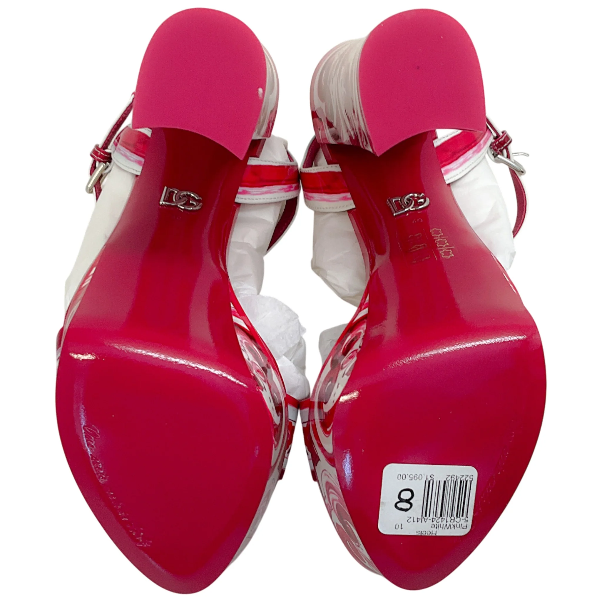 Dolce & Gabbana Fuchsia / White Patent Leather Tile Print Platform Sandals - Image 9