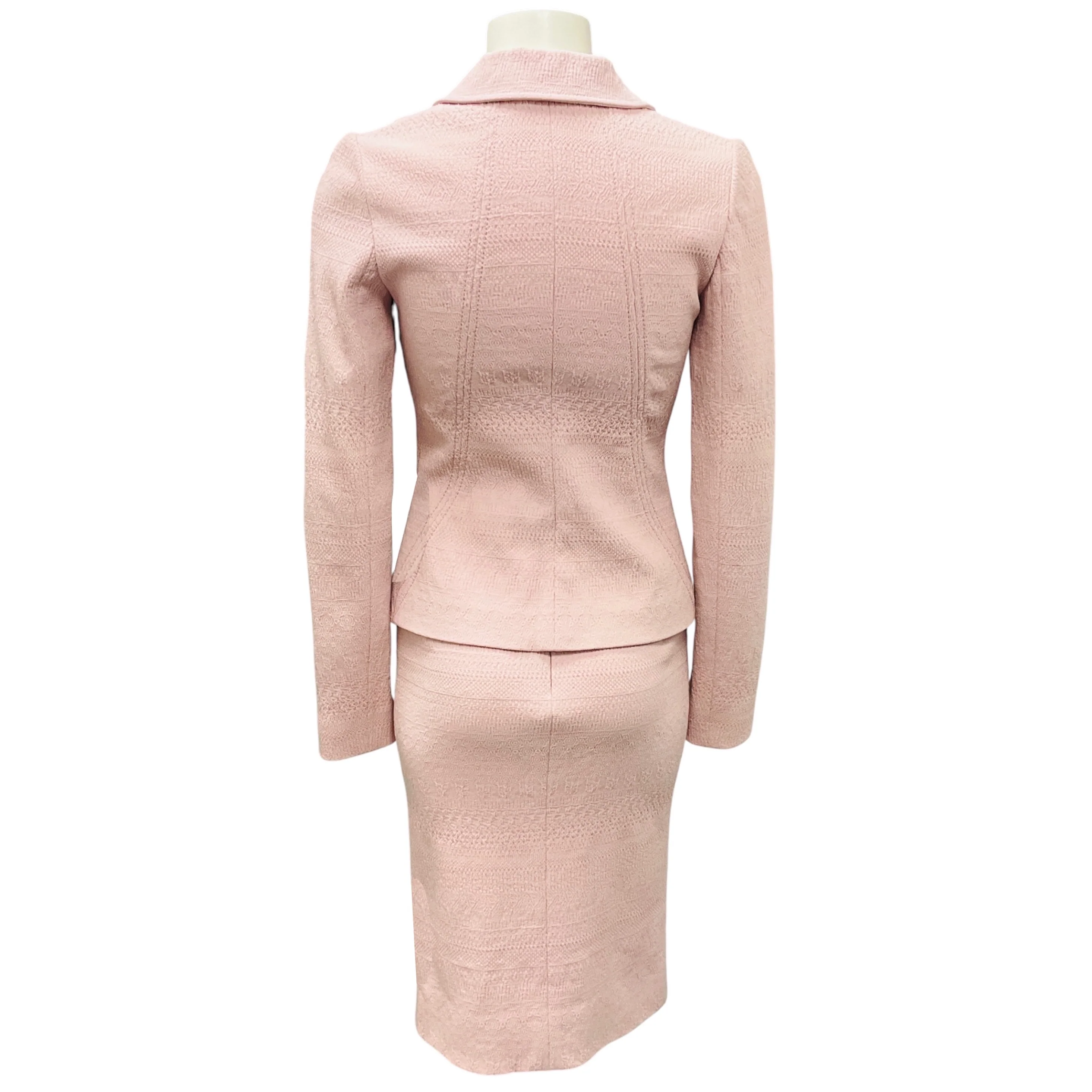 Dolce & Gabbana Light Pink Textured Stretch Pique Jacket and Skirt Suit Set - Image 3