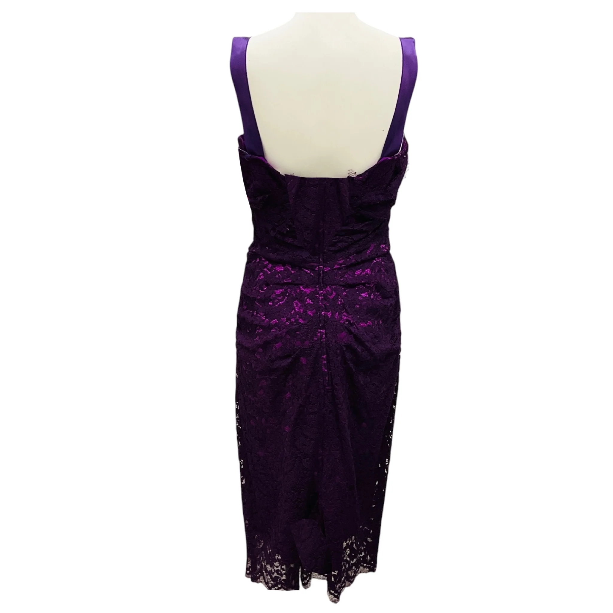 Dolce & Gabbana Purple Sleeveless Lace Cocktail Dress - Image 3