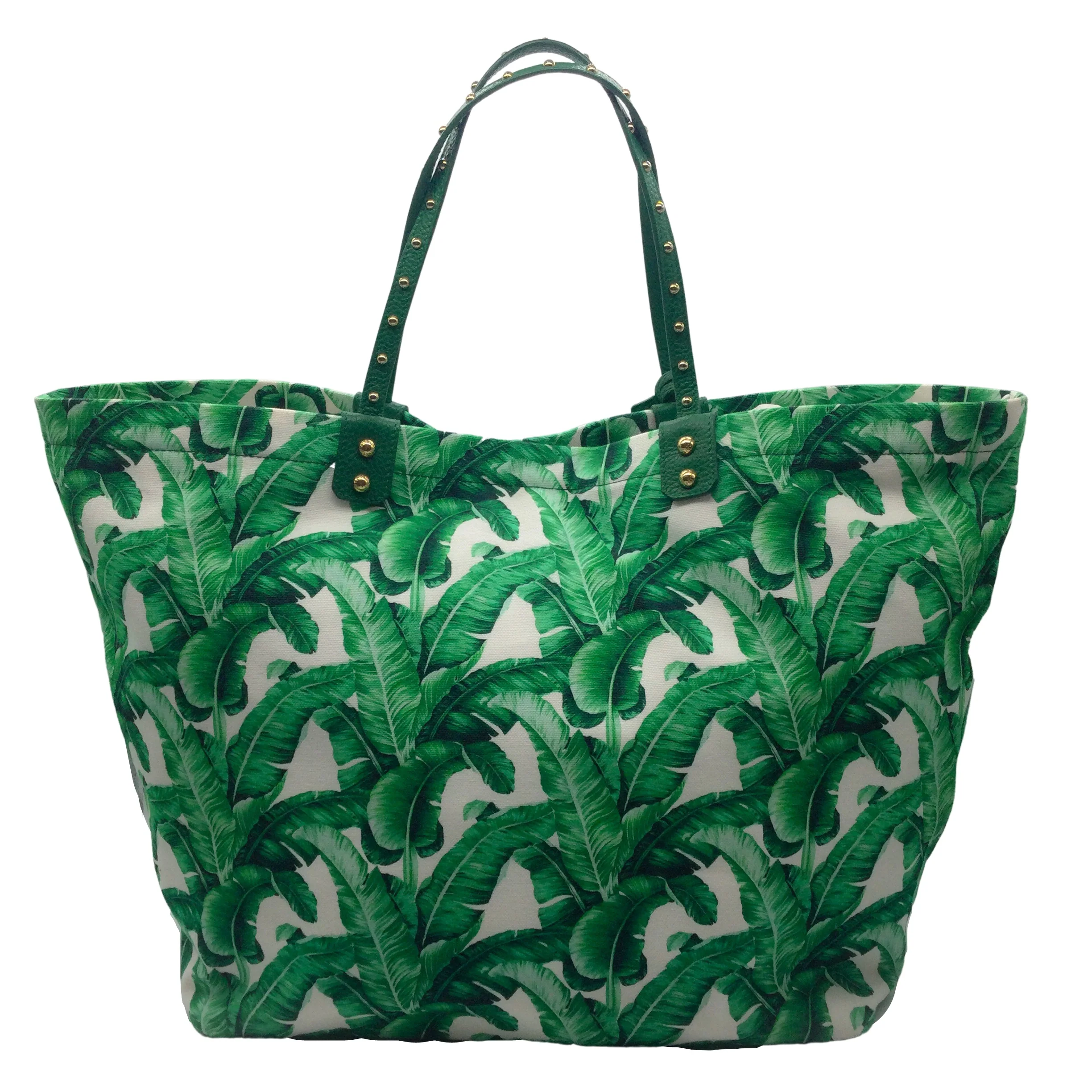 Dolce & Gabbana Shopping Beatrice Banana Leaf Print Green Canvas Tote - Image 3