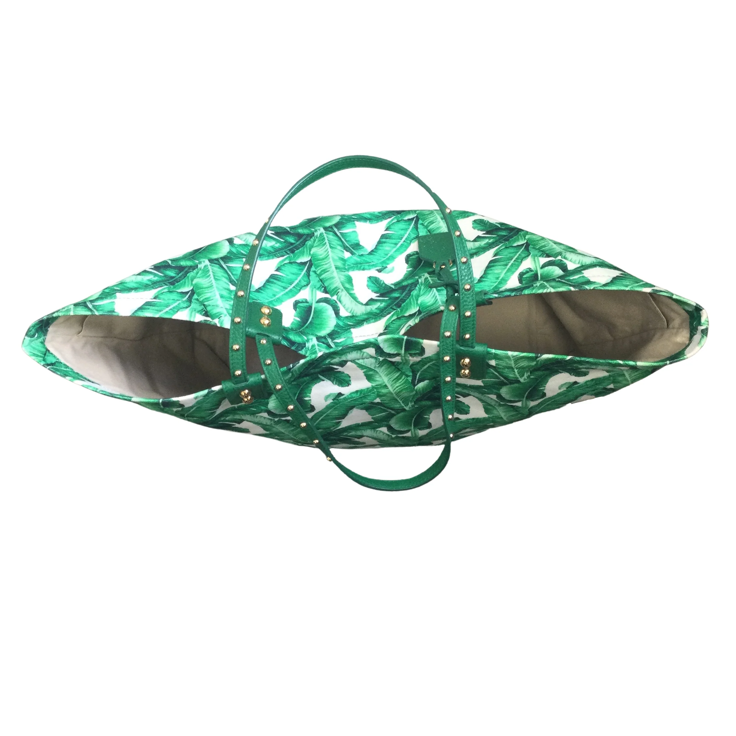 Dolce & Gabbana Shopping Beatrice Banana Leaf Print Green Canvas Tote - Image 5