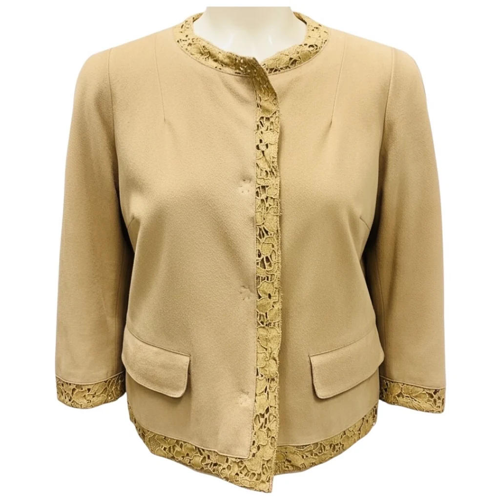 Dolce & Gabbana Tan Suede Goatskin Jacket with Lace Trim