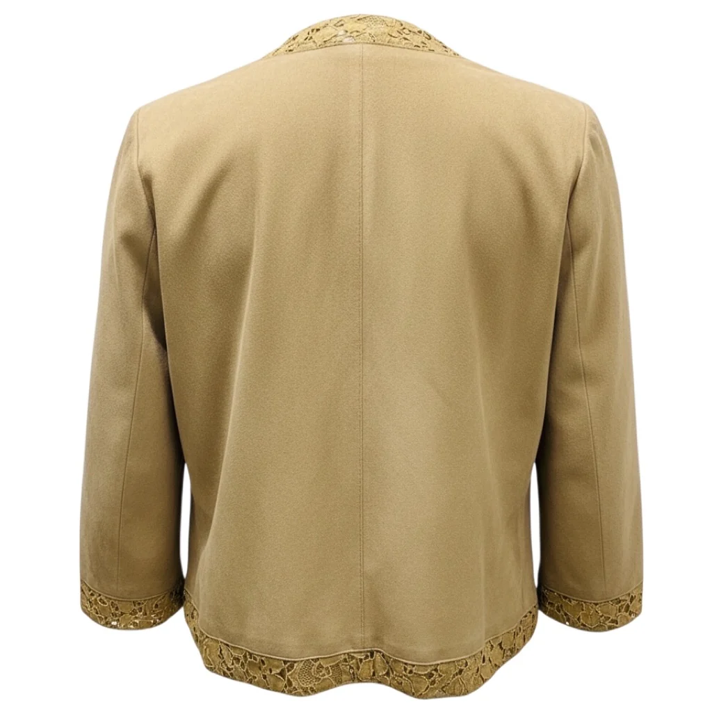 Dolce & Gabbana Tan Suede Goatskin Jacket with Lace Trim - Image 3