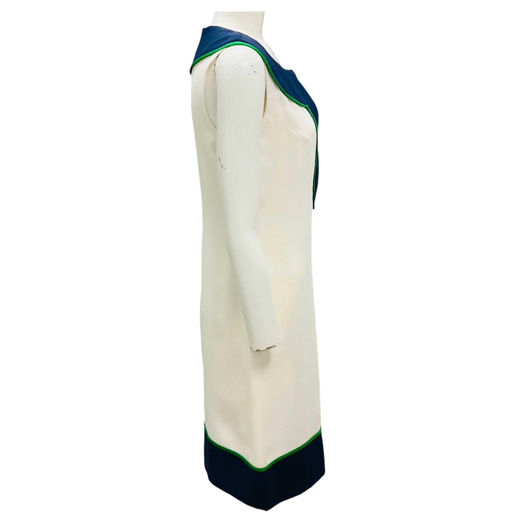 Donald Deal Ivory / Green / Navy Sleeveless Silk Crepe Shift Dress - Image 2