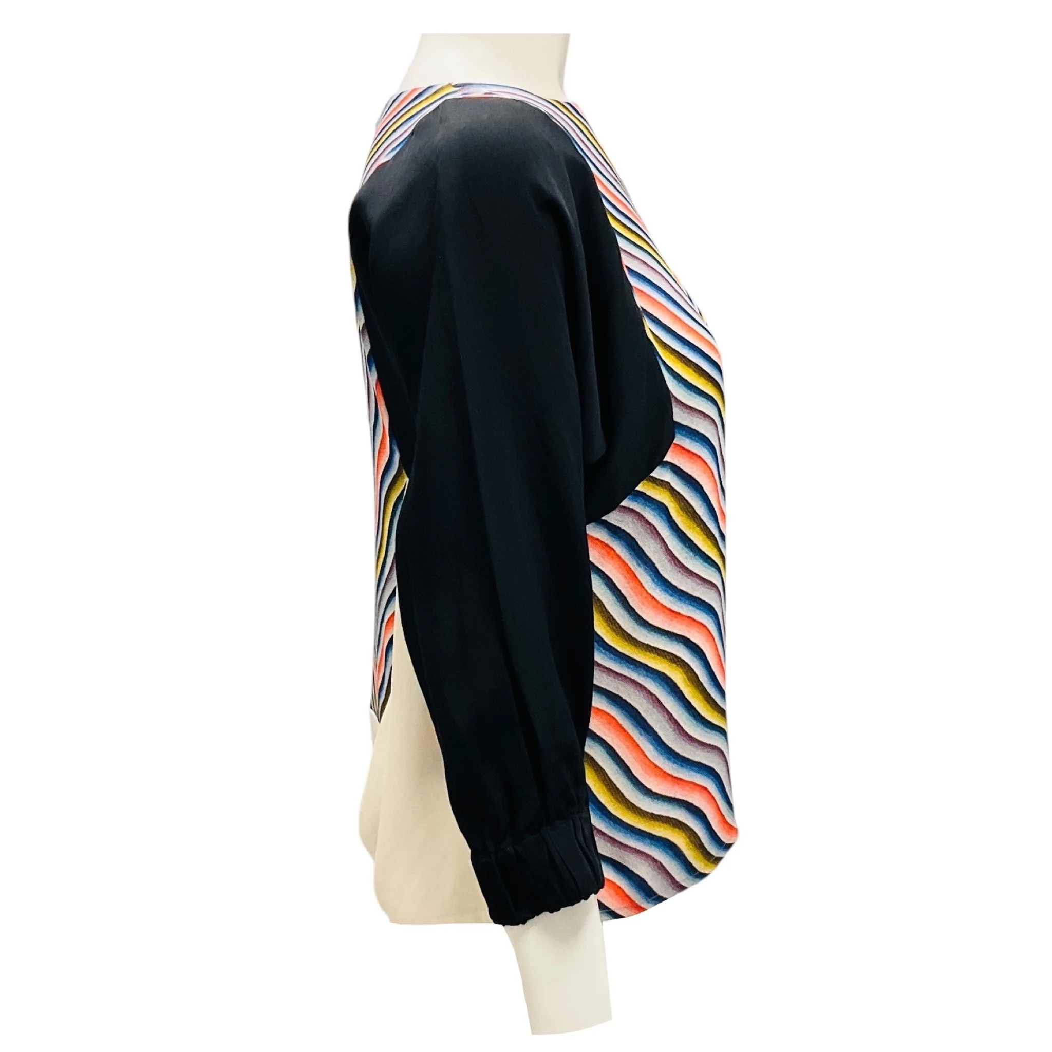 Dries Van Noten Black Multi Chevron Stripe Silk Top - Image 2
