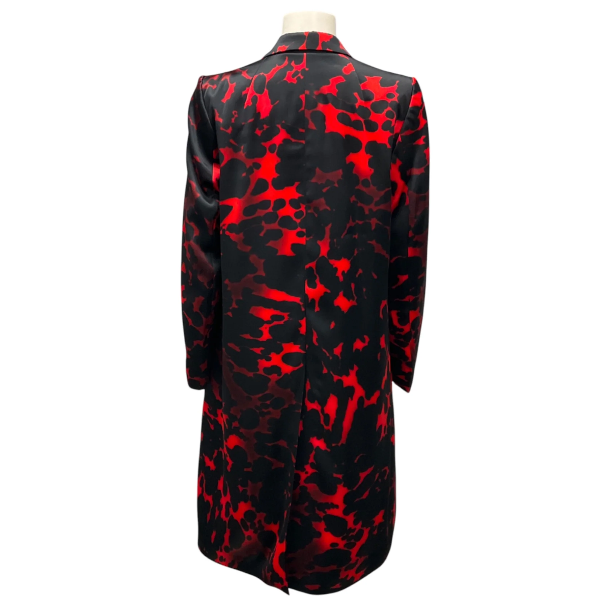Dries Van Noten Black / Red Printed Satin Evening Coat - Image 3