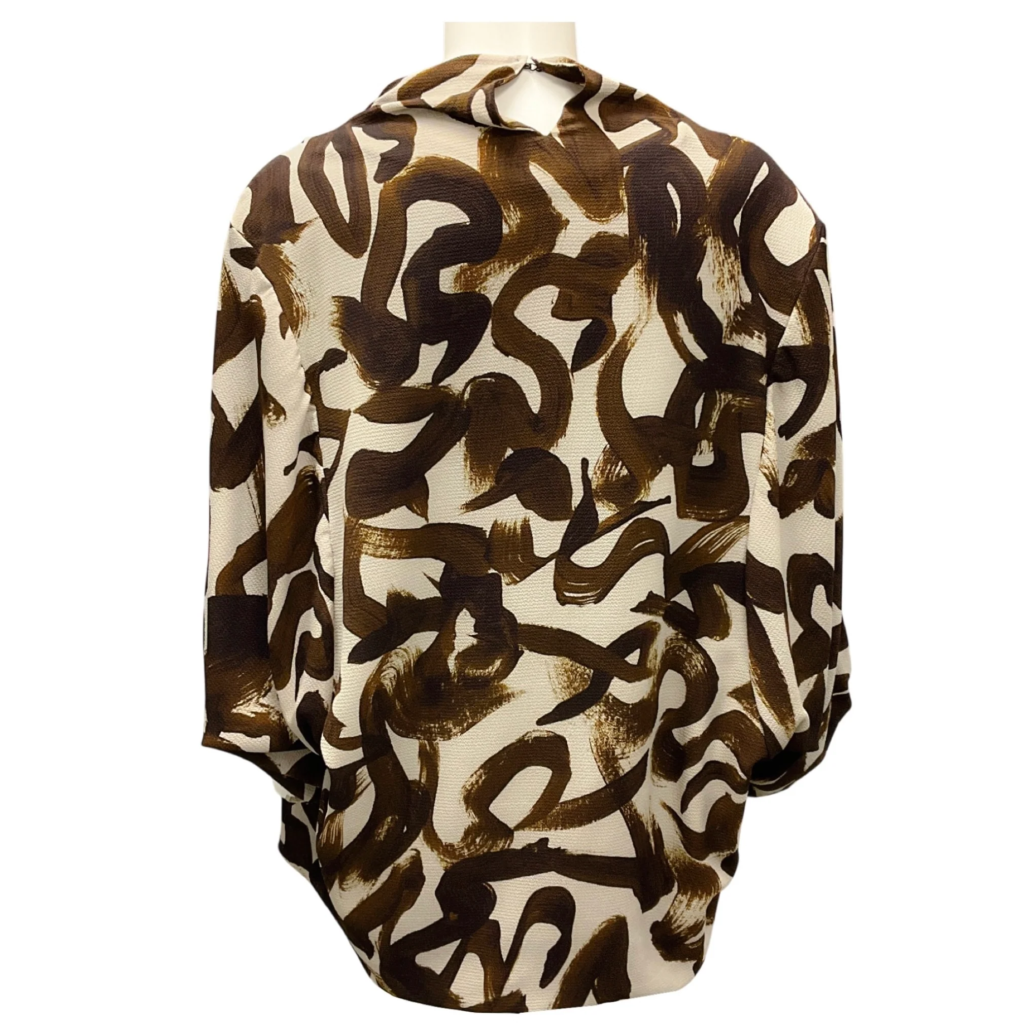 Dries Van Noten Brown / Beige Printed Crepe Blouse - Image 3