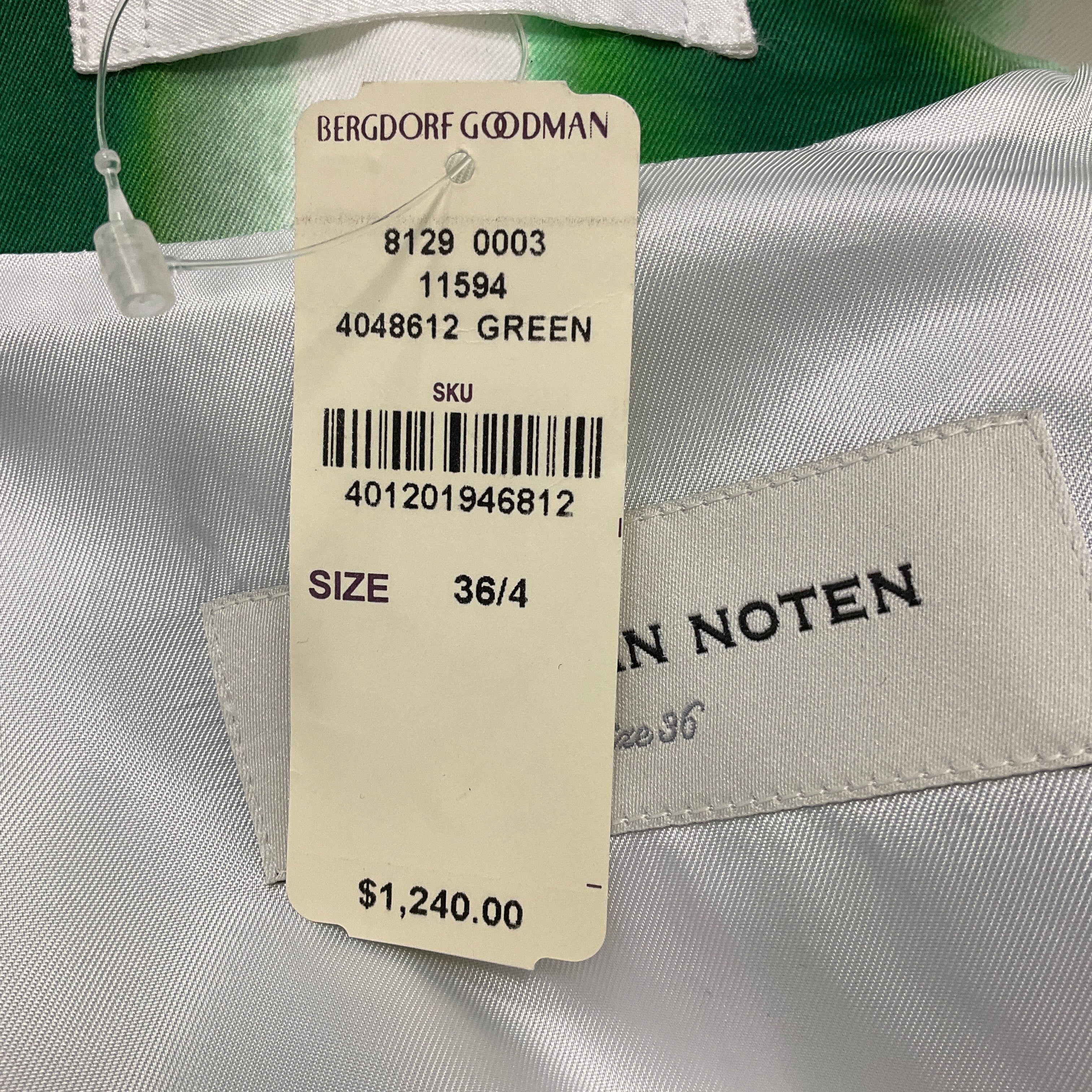 Dries Van Noten Green / White Striped Cotton Jacket with Belt - Image 5