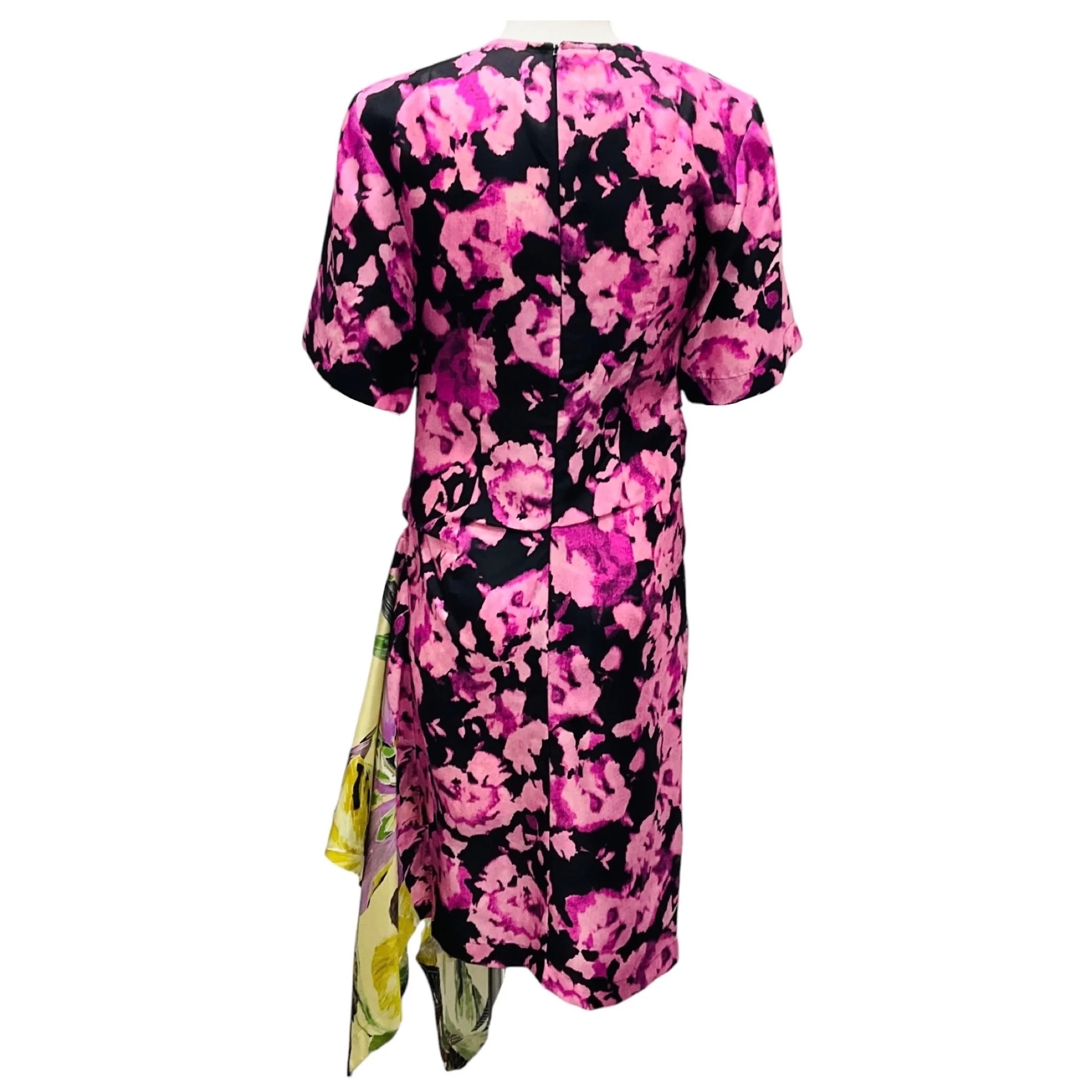 Dries Van Noten Pink / Black Multi Printed Silk Midi Dress - Image 3