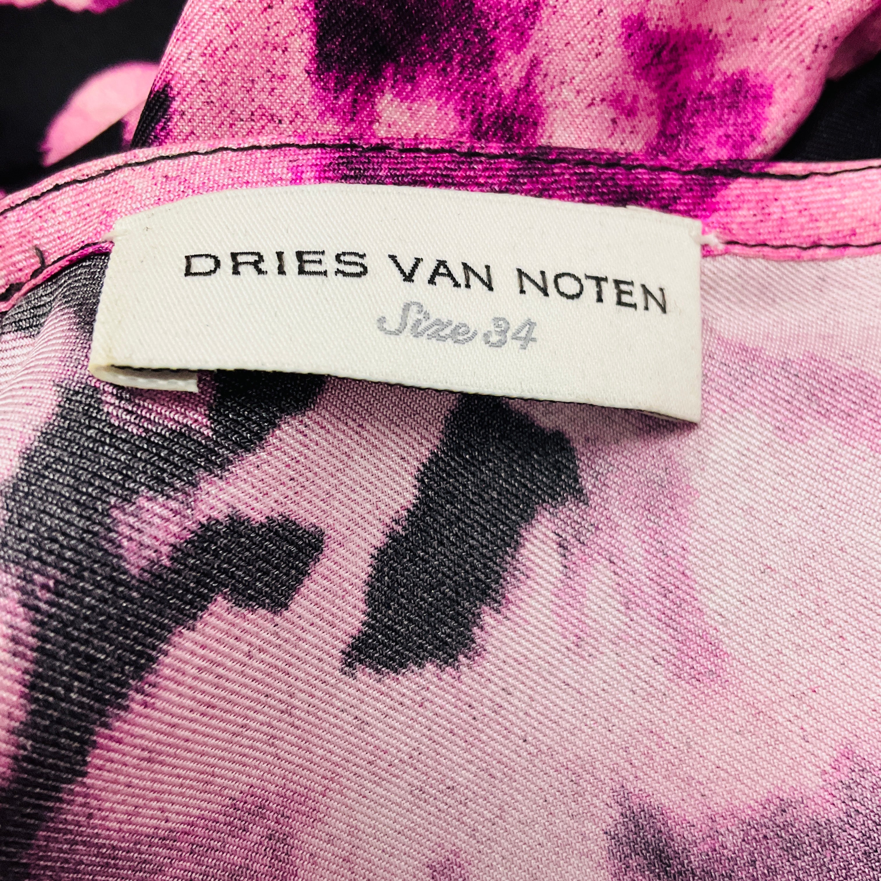 Dries Van Noten Pink / Black Multi Printed Silk Midi Dress - Image 4