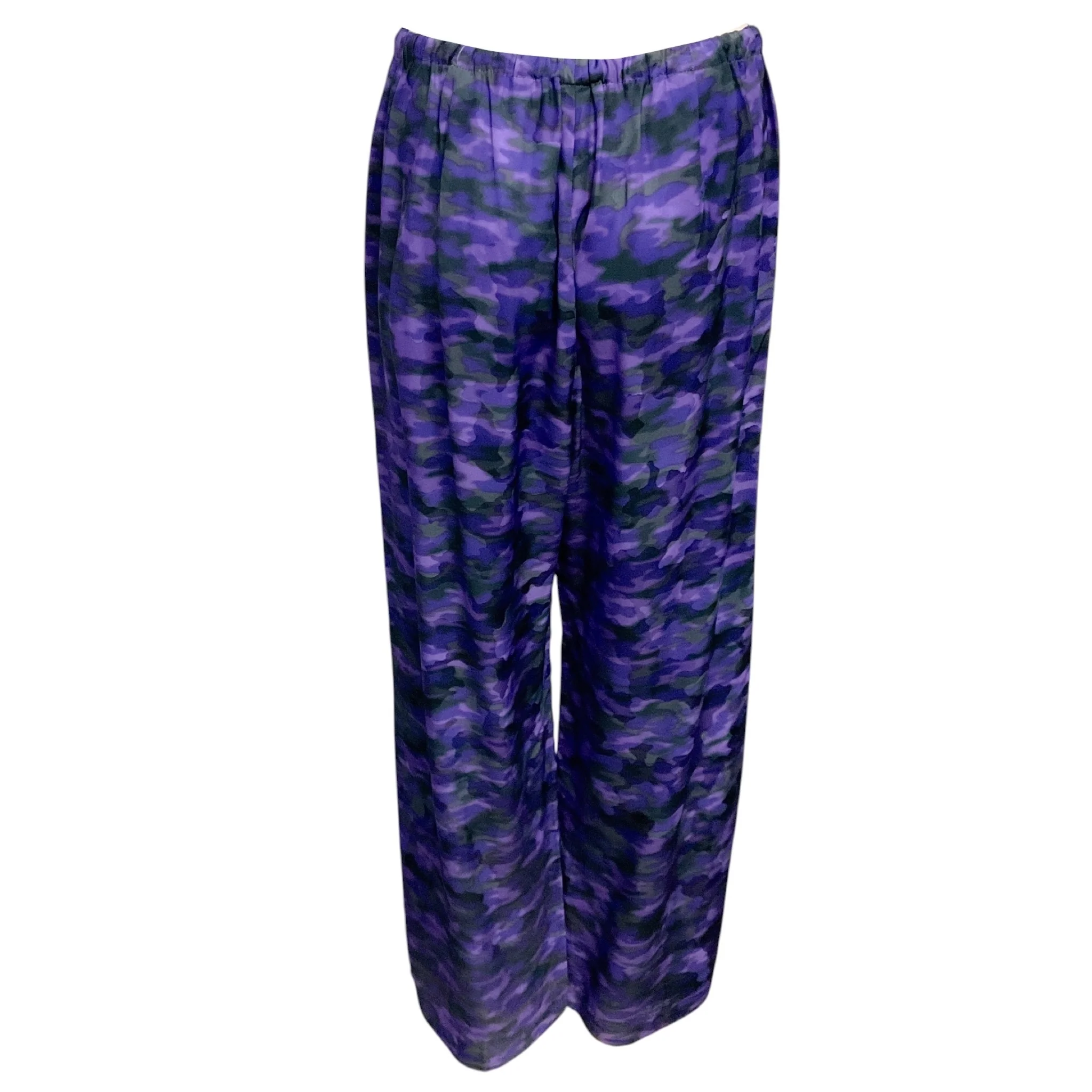 Dries Van Noten Purple Multi Camo Print Drawstring Satin Pants - Image 3