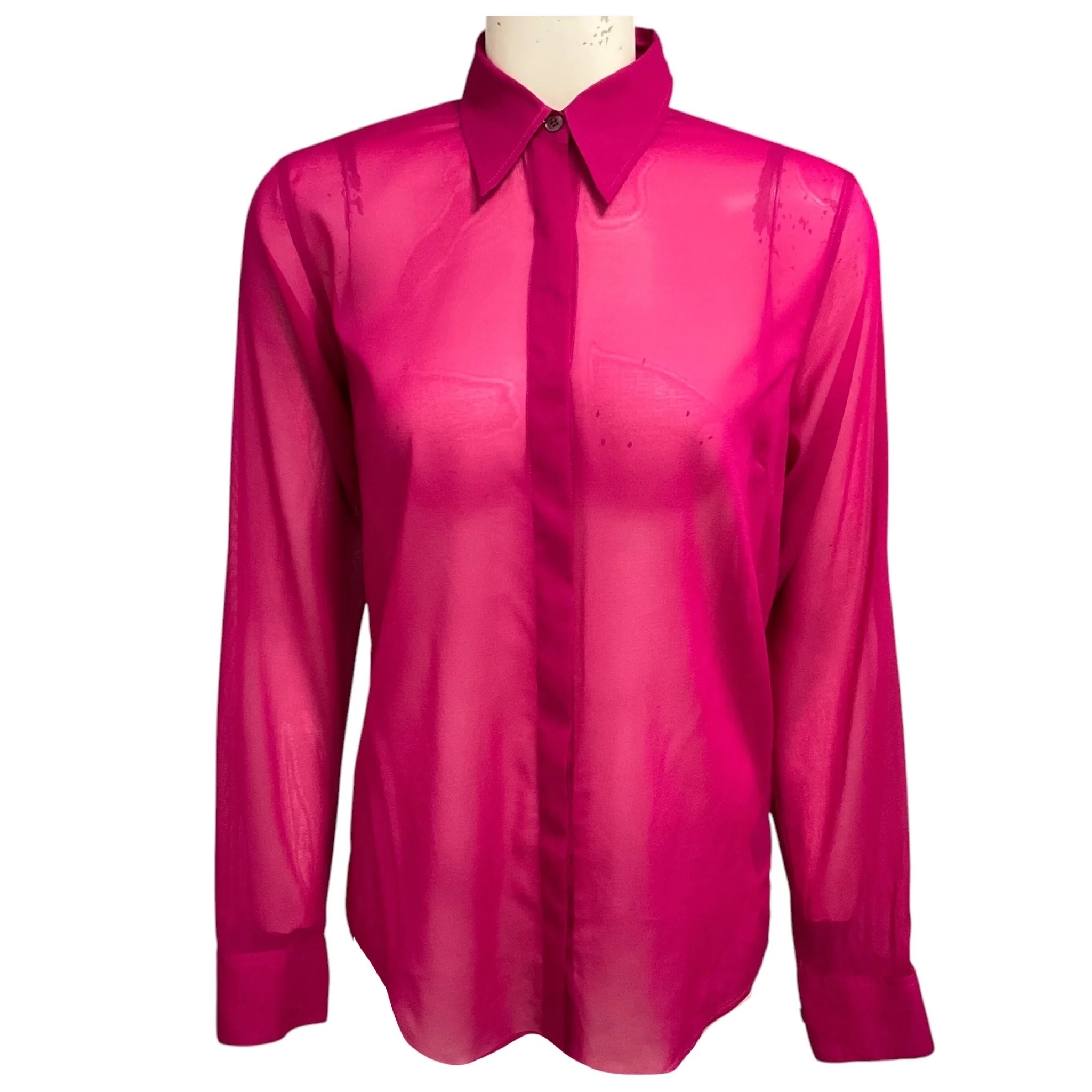 Dries van Noten Raspberry Sheer Silk Chiffon Blouse