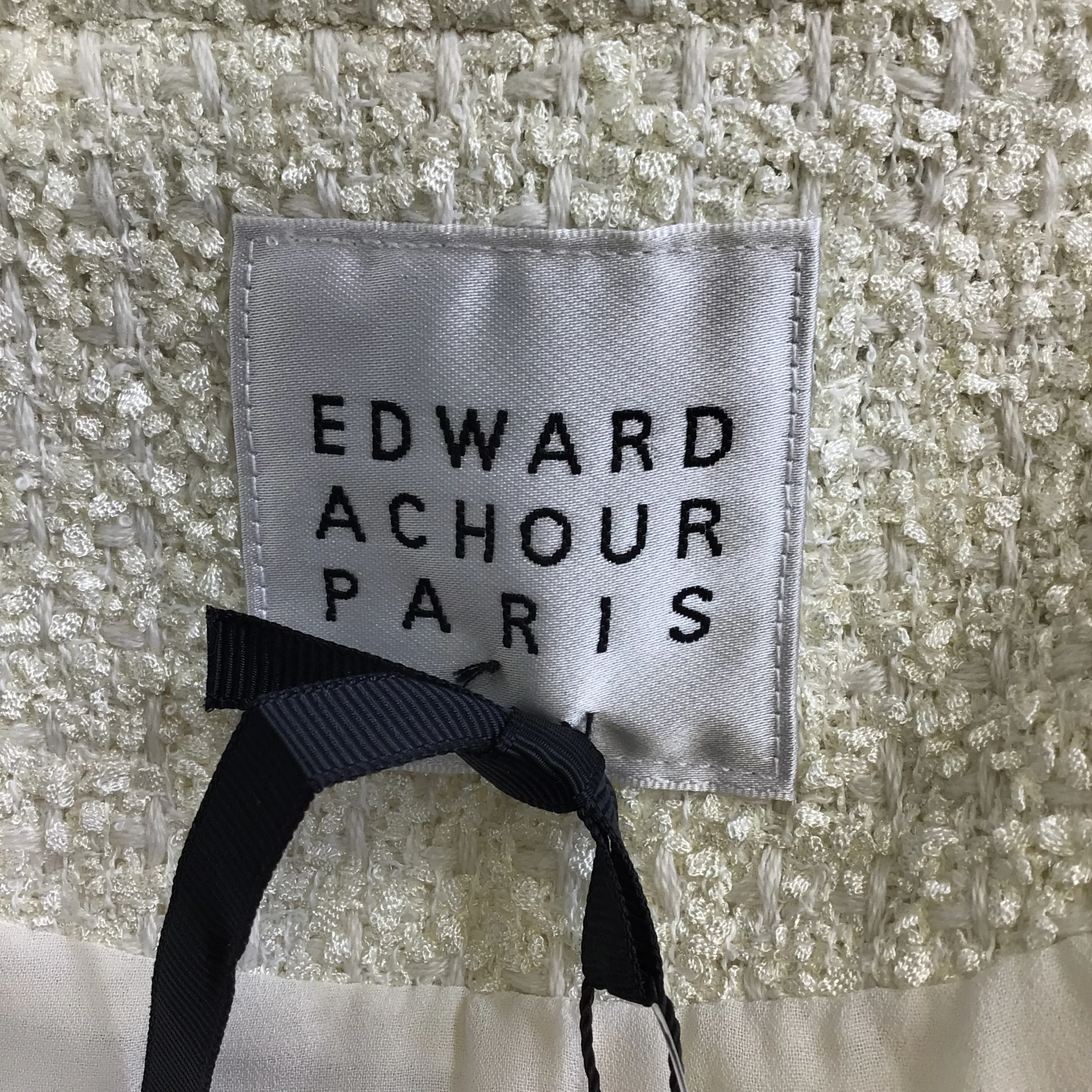 Edward Achour Ivory Pearl Embellished Boucle Tweed Jacket - Image 4