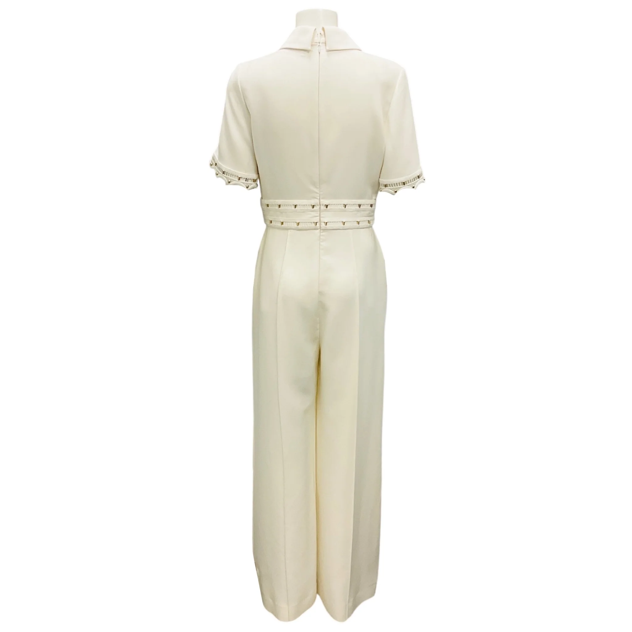 Elie Saab Ivory / Gold Hardware Short Sleeved Crepe Jumpsuit - Image 3