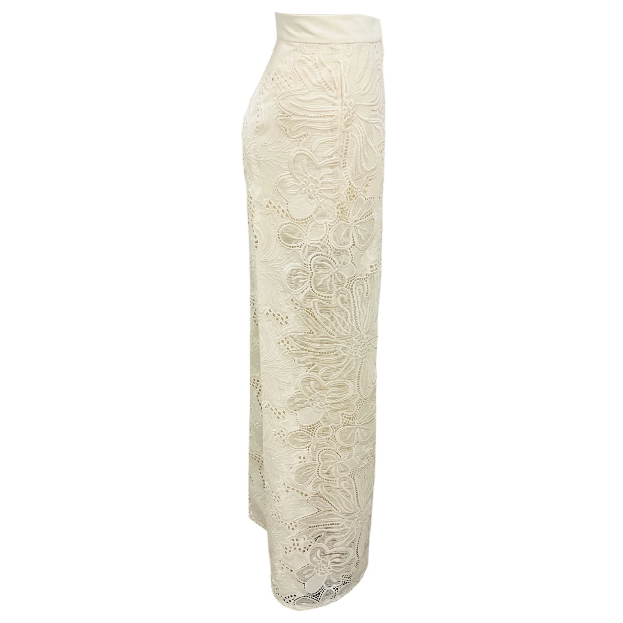Elie Saab Off White Cotton Embroidered Wide Leg Palazzo Pants - Image 2