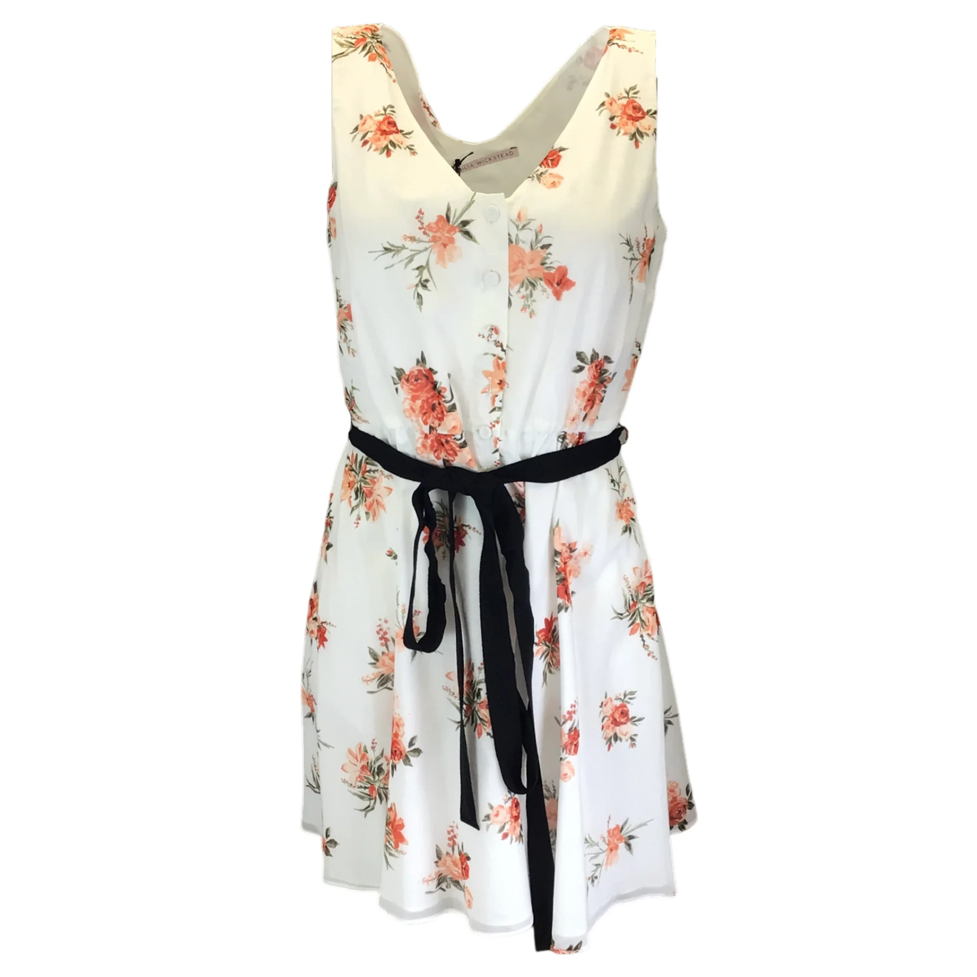 Emilia Wickstead White Multi Katelyn Romantic Roses Sleeveless Short Cotton Day Dress