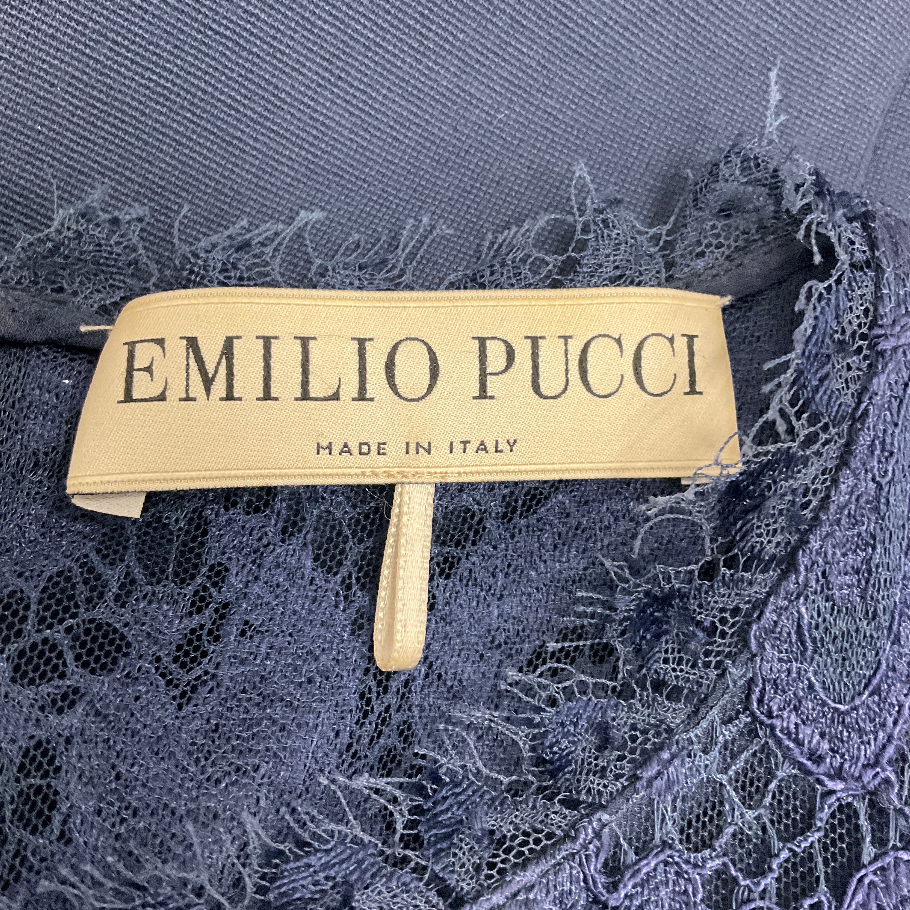 Emilio Pucci Navy Blue Lace Trimmed Sleeveless Fitted Knit Cocktail Dress - Image 4