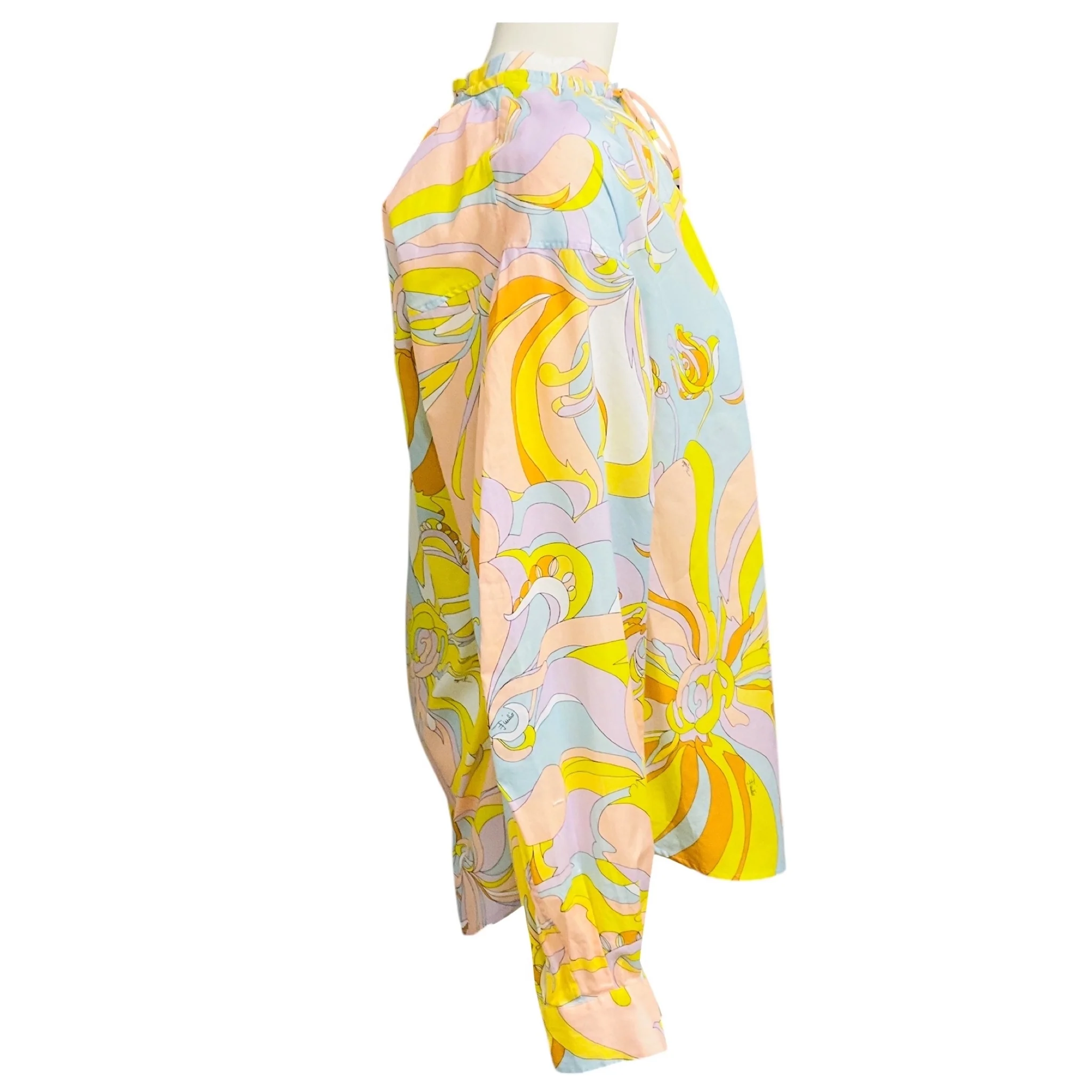 Emilio Pucci Pastel Multi Tie Neck Pucci Print Button Front Silk Blouse - Image 2