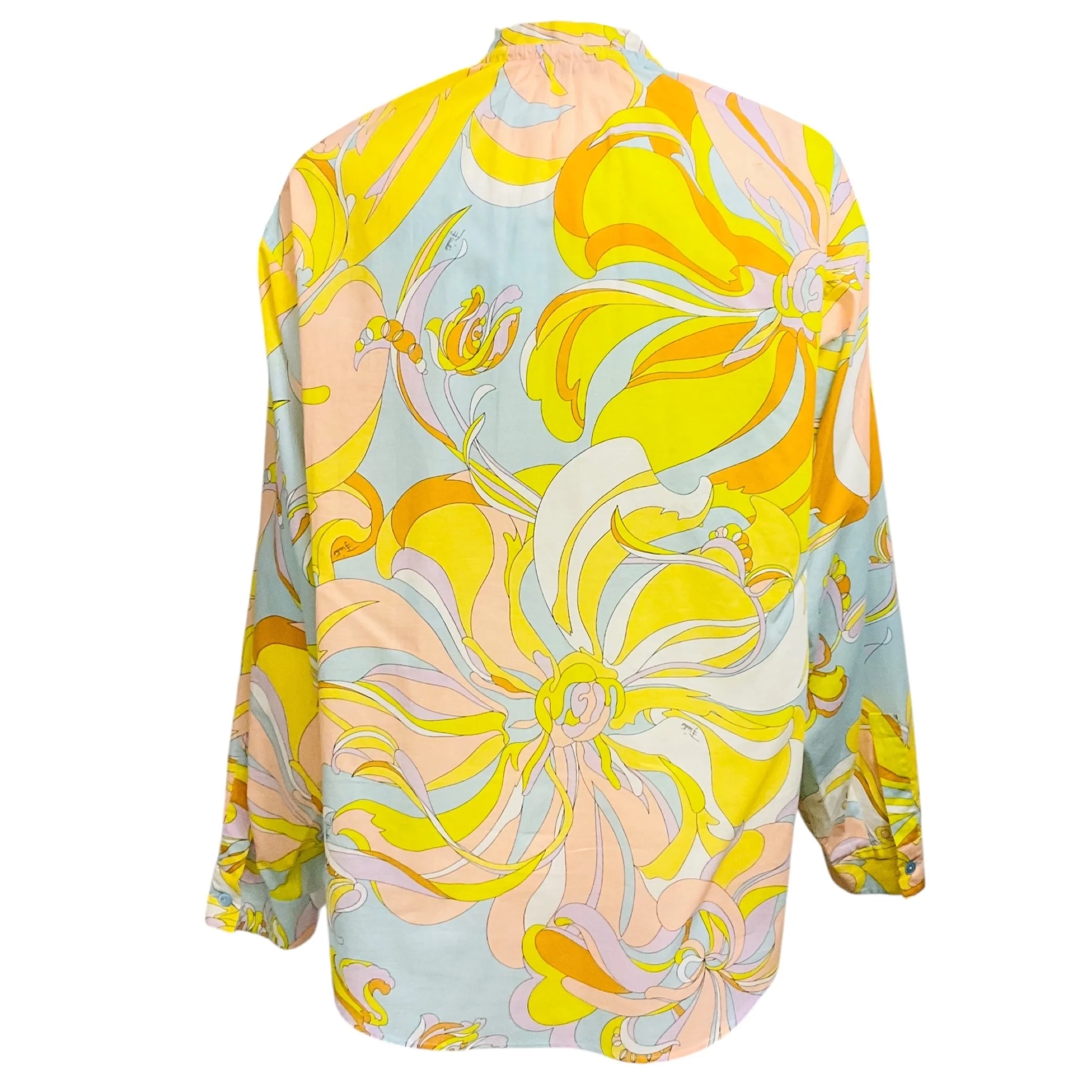 Emilio Pucci Pastel Multi Tie Neck Pucci Print Button Front Silk Blouse - Image 3