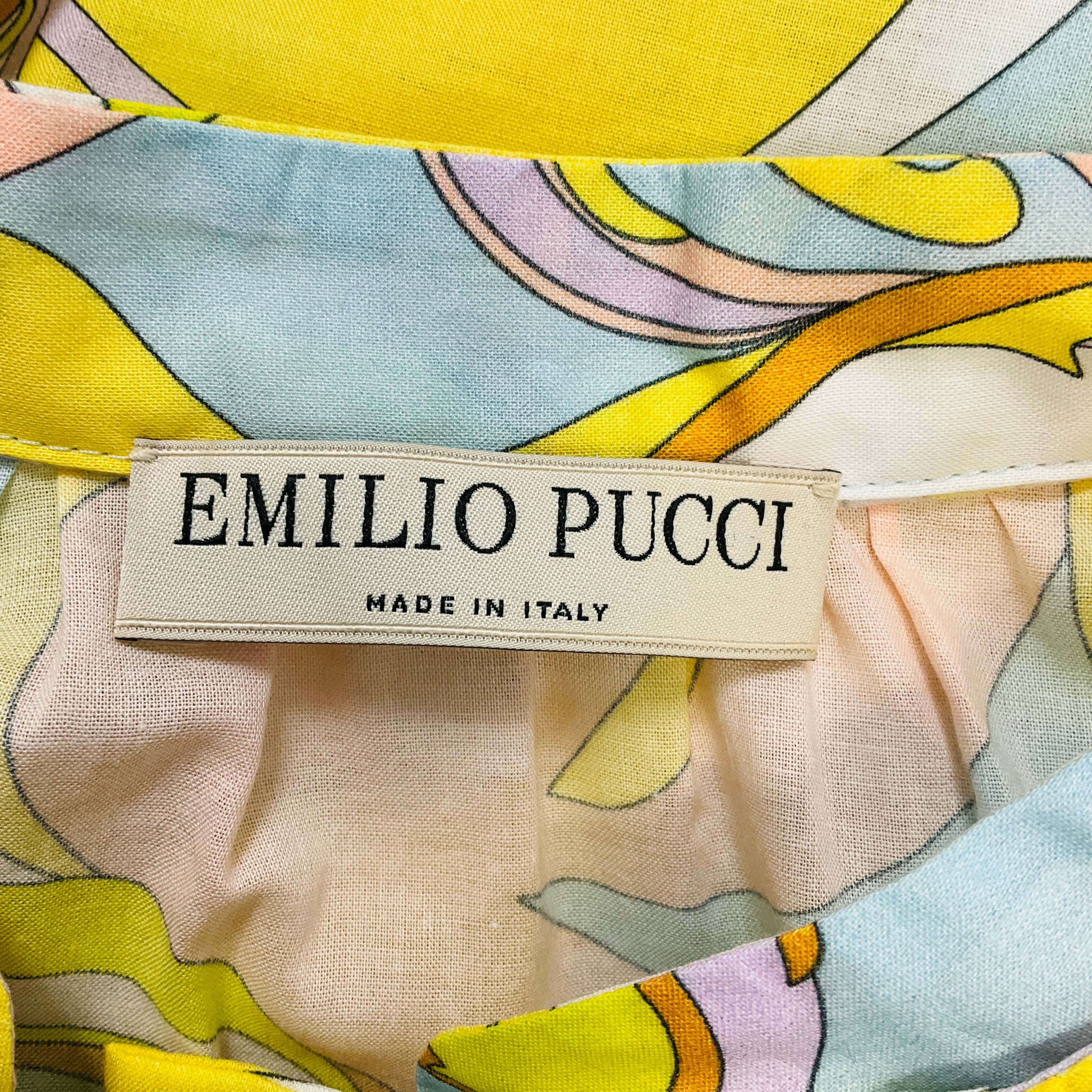 Emilio Pucci Pastel Multi Tie Neck Pucci Print Button Front Silk Blouse - Image 4