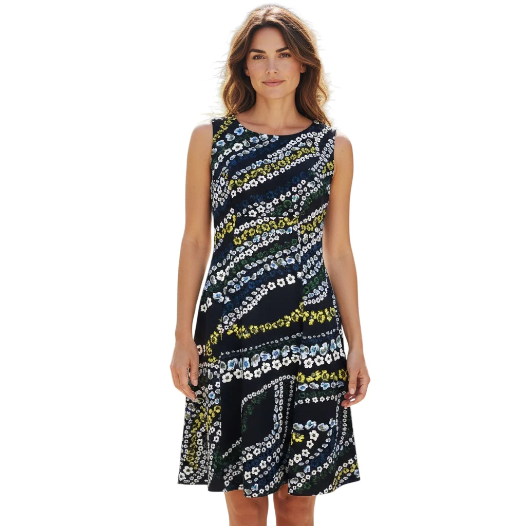 Erdem Black / Yellow / Blue Multi Floral Printed Sleeveless Midi Dress - Image 3