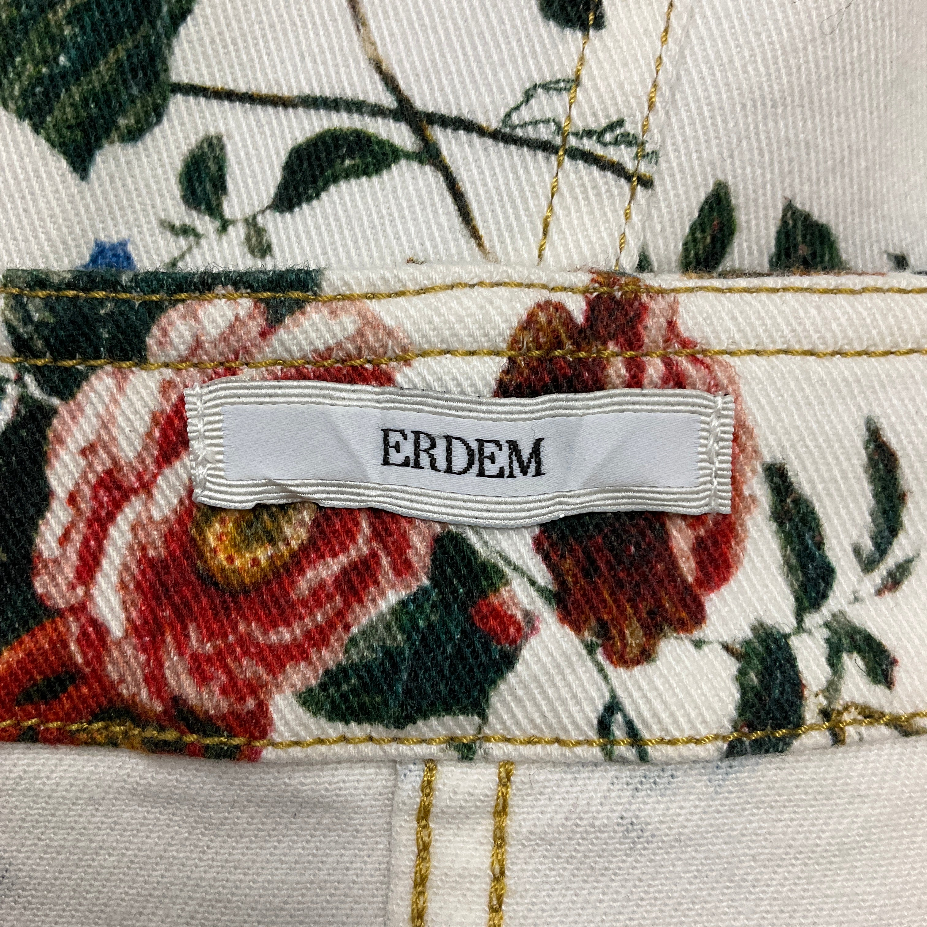 Erdem White Multi Floral Printed Short Sleeved Denim Midi Hannah Dress - Image 4