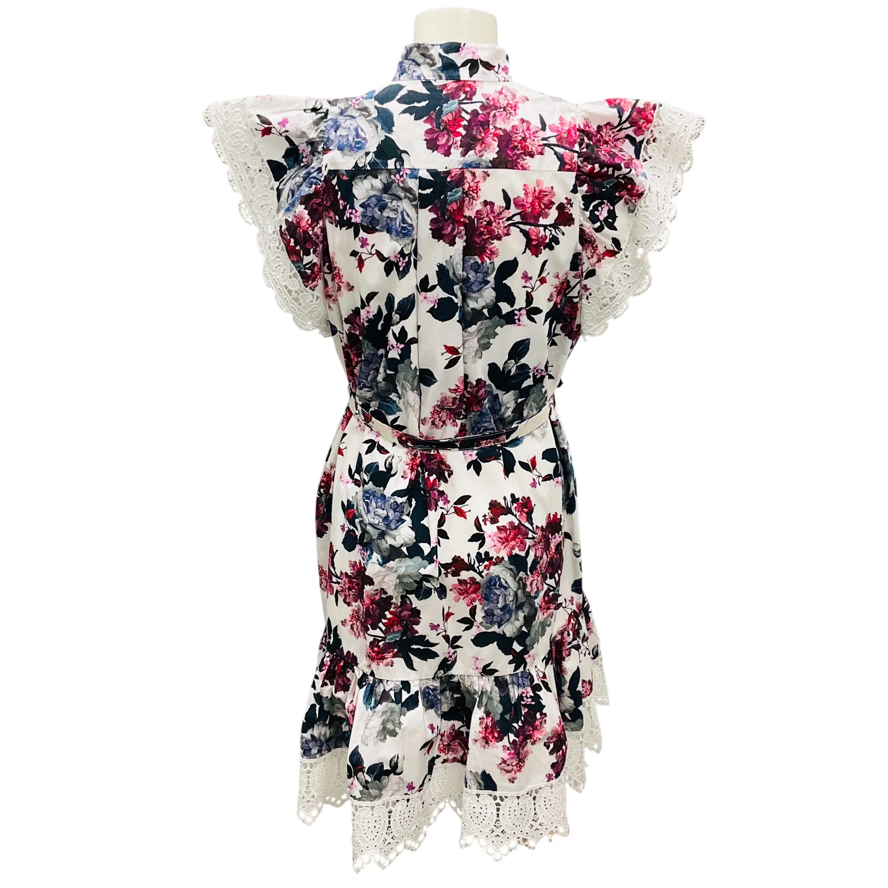 Erdem White Multi Lalique Floral Print Poplin Lace Trim Dress - Image 3