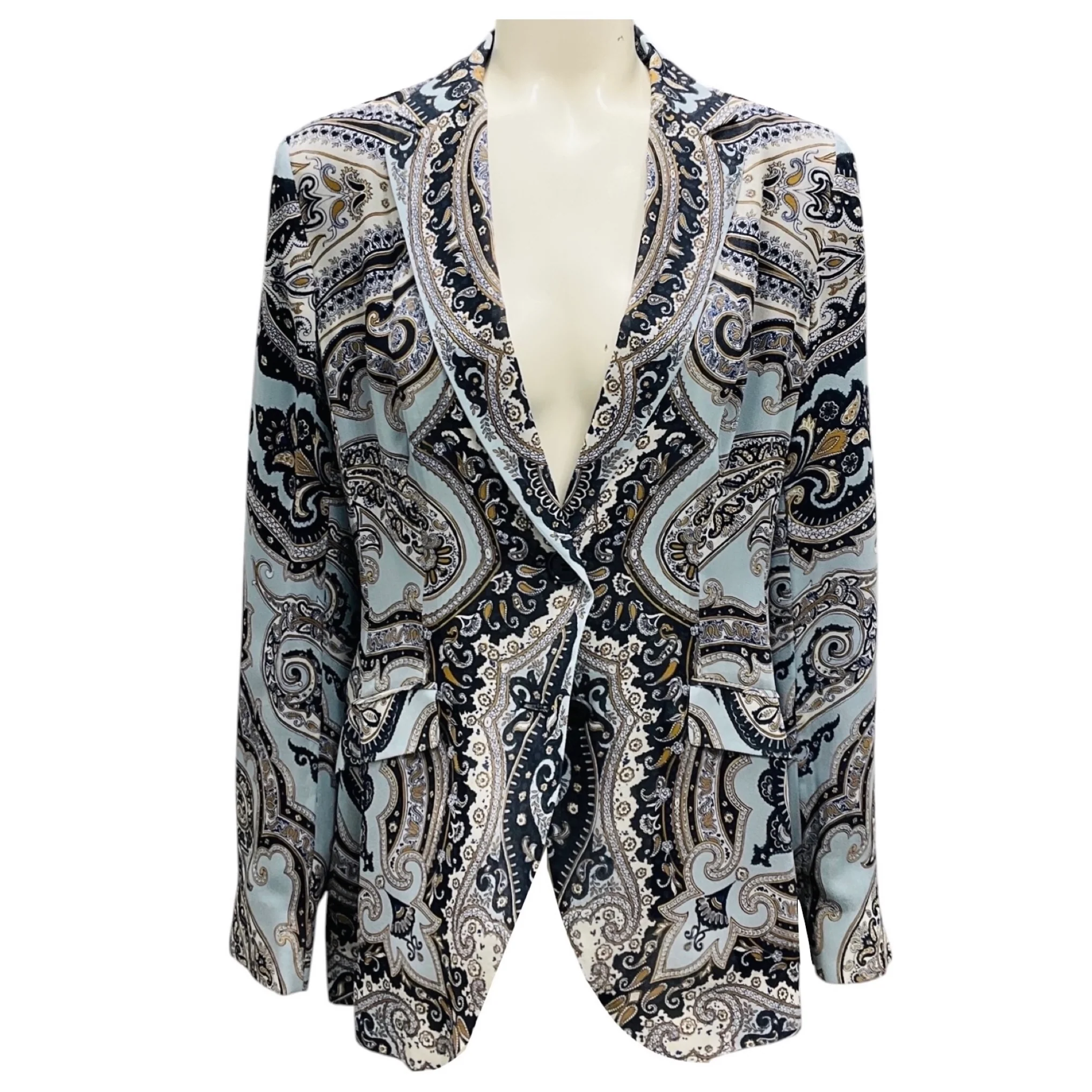 Etro Light Blue / Navy Multi Paisley Printed Silk Blazer