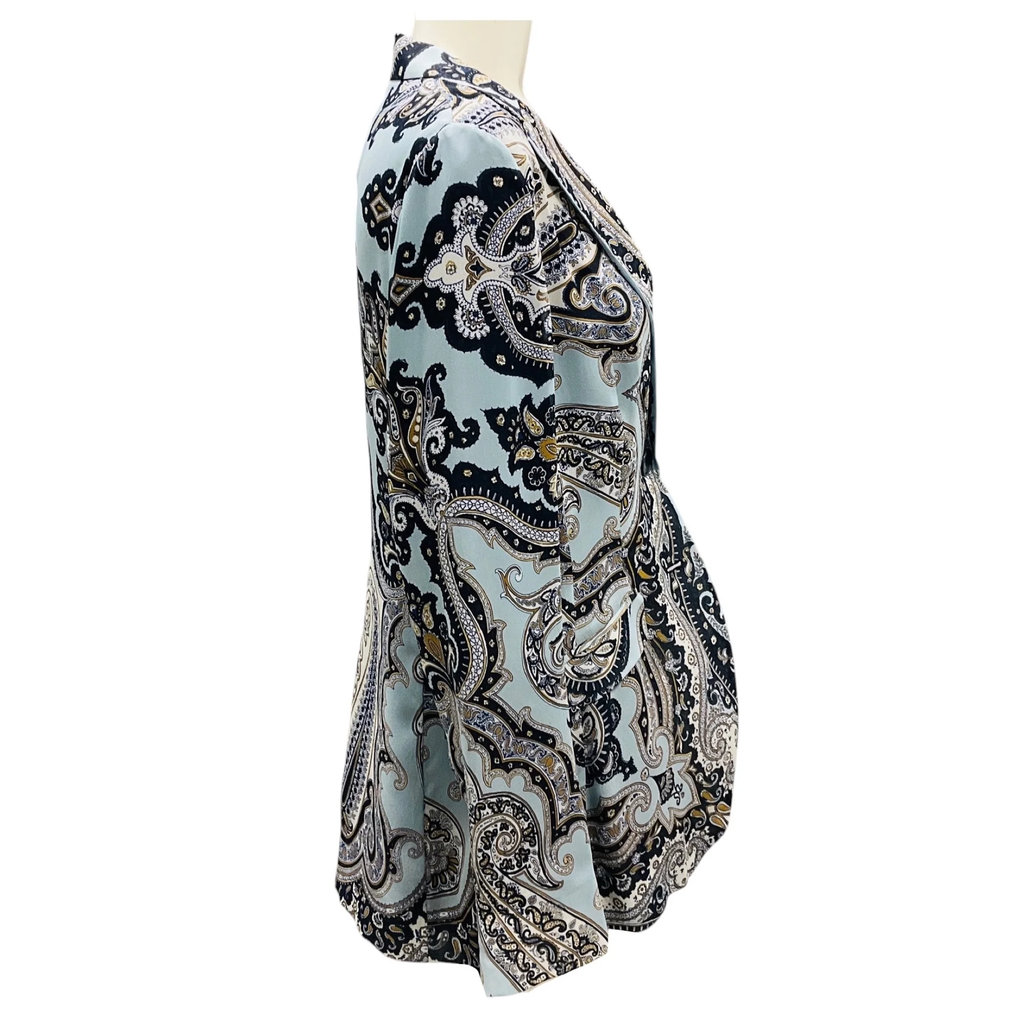 Etro Light Blue / Navy Multi Paisley Printed Silk Blazer - Image 2