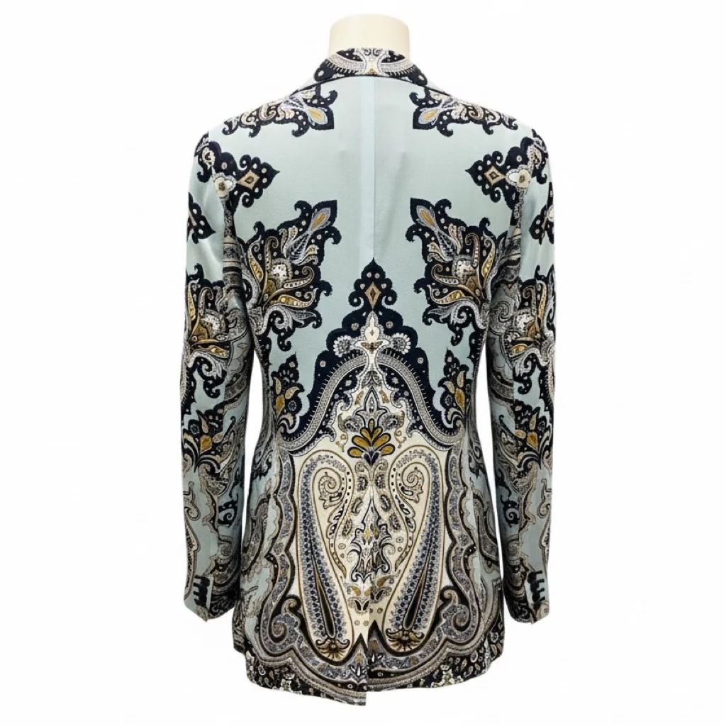 Etro Light Blue / Navy Multi Paisley Printed Silk Blazer - Image 3