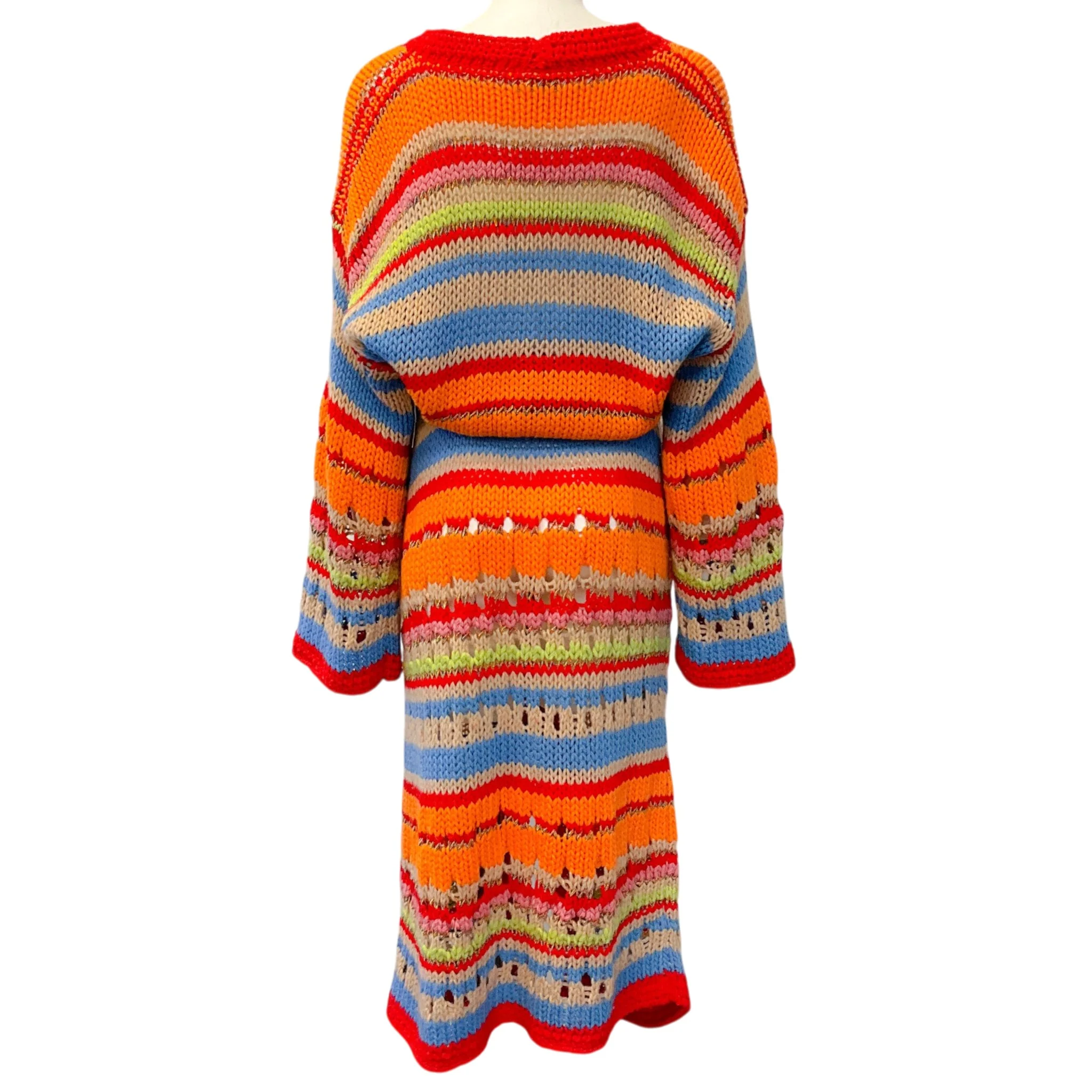 Etro Multi Striped Wool Long Cardigan Sweater with Belt - Image 3