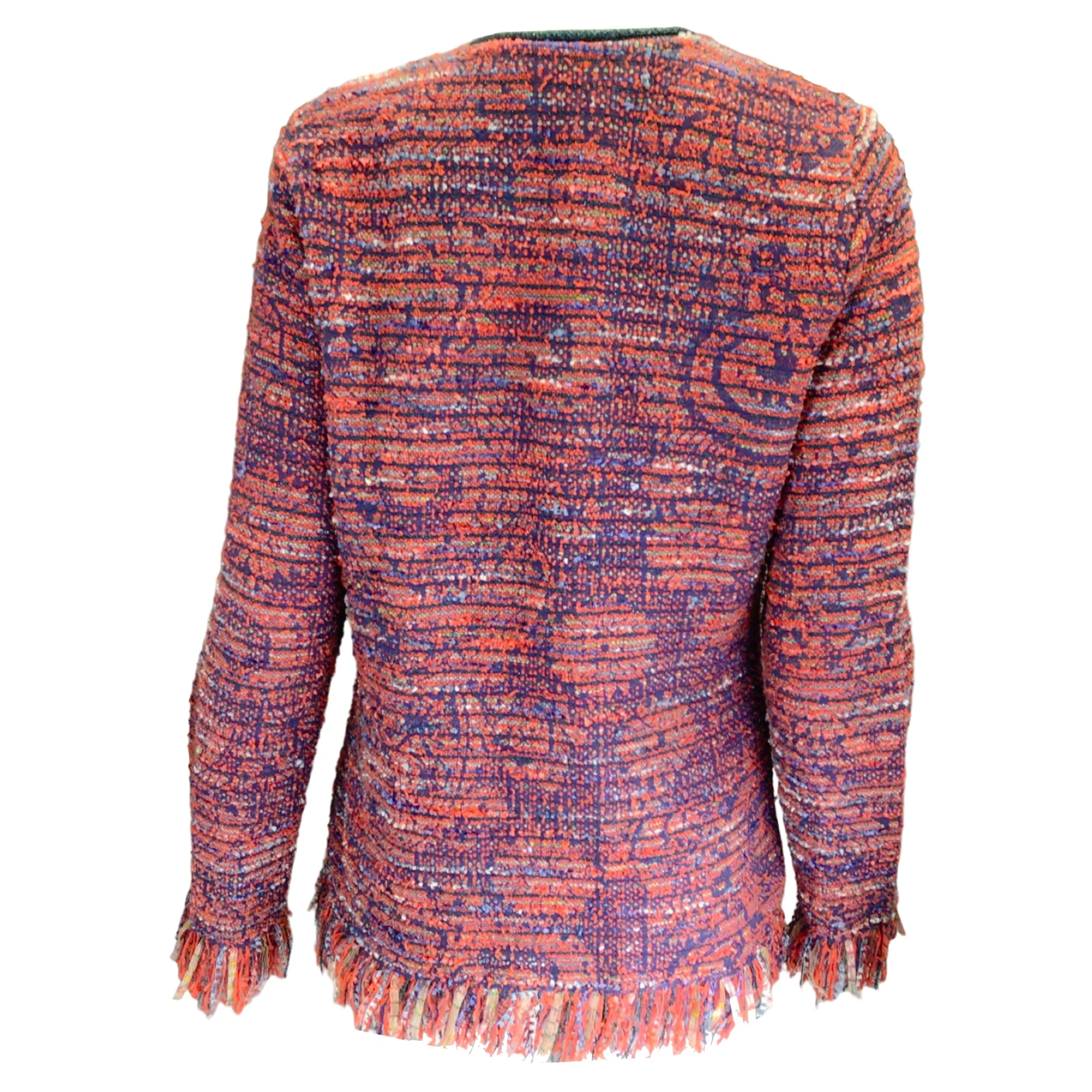 Etro Red / Blue Multi Fringed Tweed Jacket - Image 3