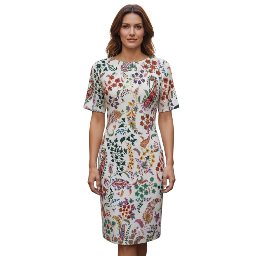 Etro White Multi Paisley Printed Short Sleeved Sheath Dress - Image 3