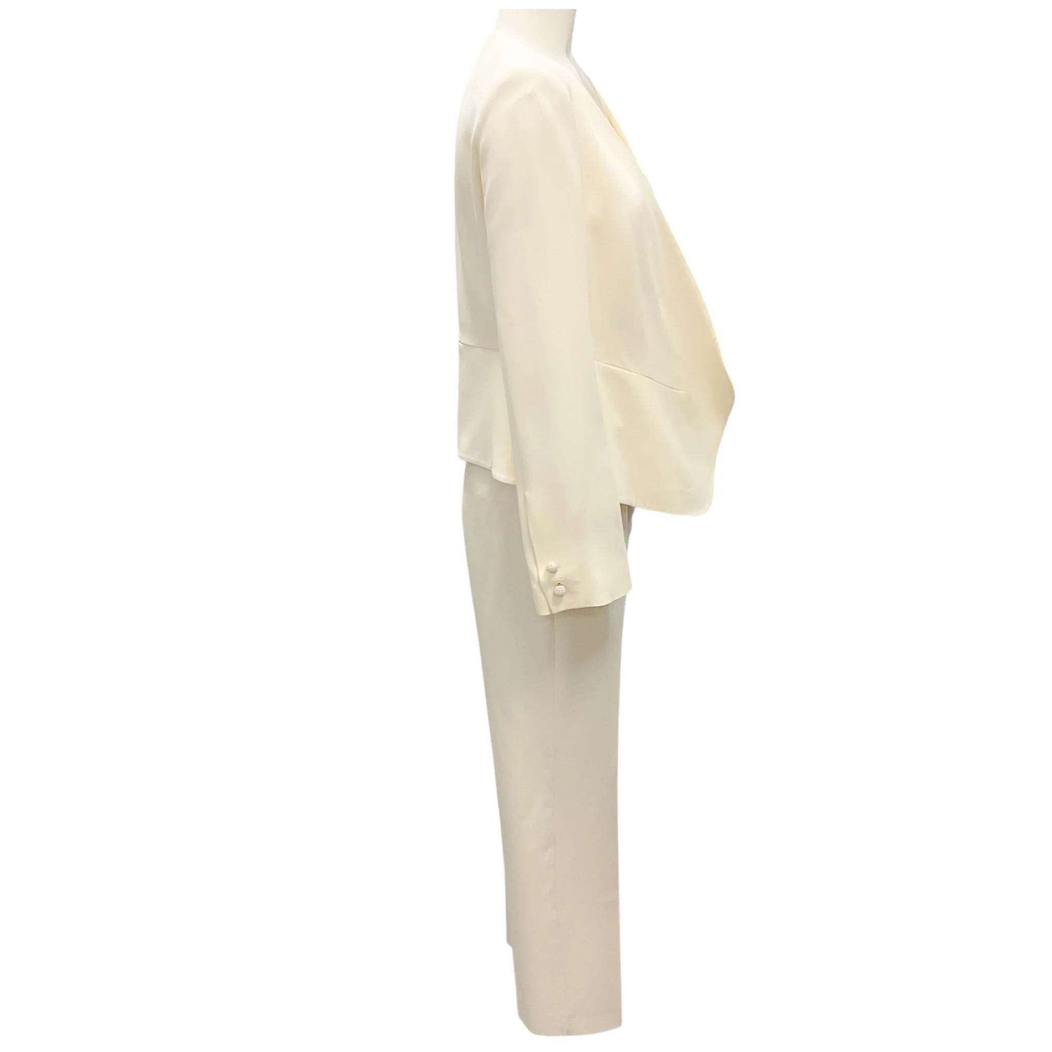 Fabiana Filippi Ivory Embellished Open Front Cady Jacket and Straight Leg Tailored Pants Suit Set - Image 2