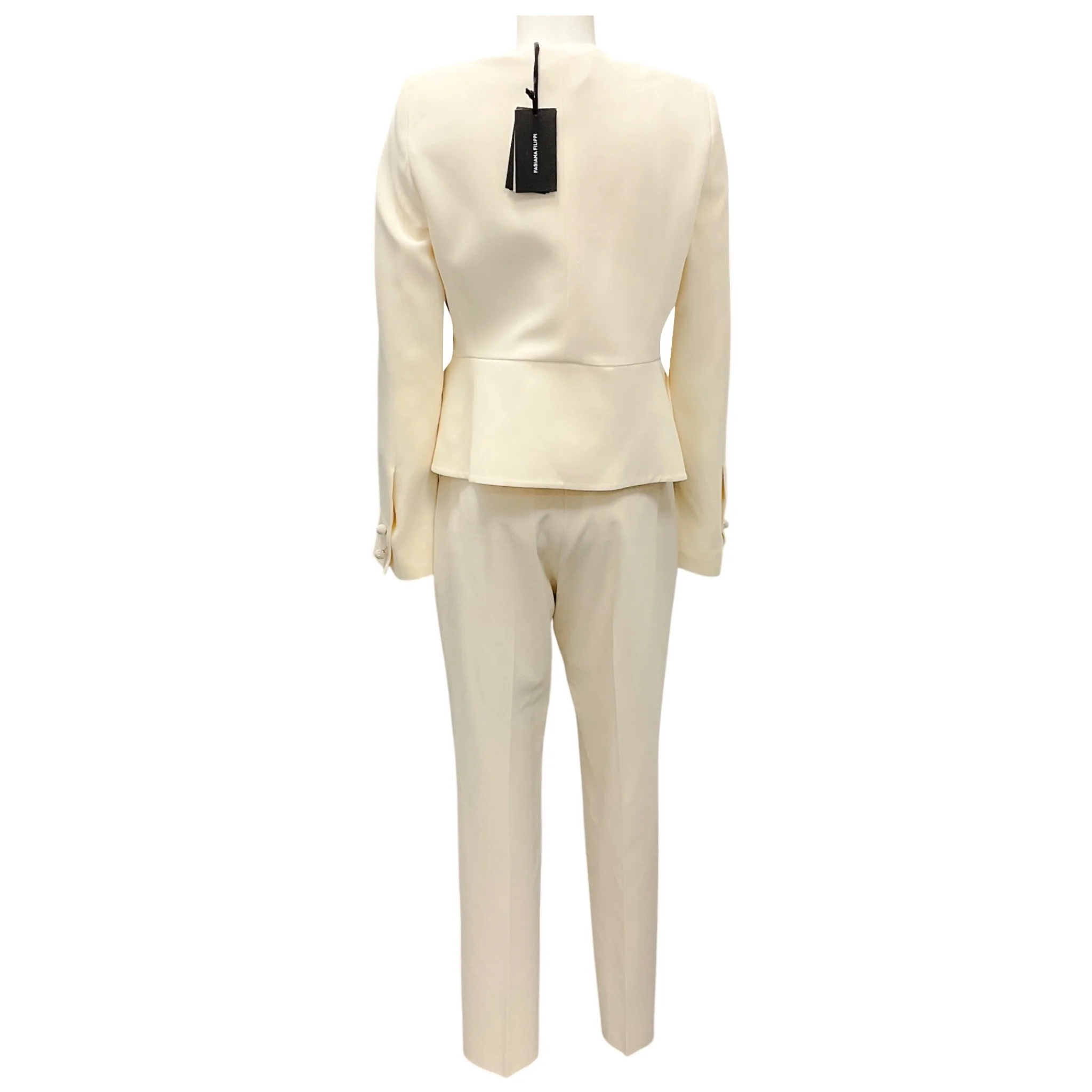 Fabiana Filippi Ivory Embellished Open Front Cady Jacket and Straight Leg Tailored Pants Suit Set - Image 3