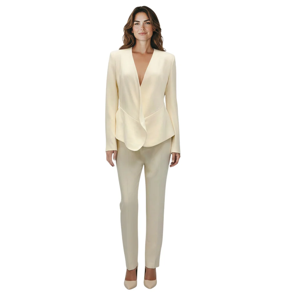 Fabiana Filippi Ivory Embellished Open Front Cady Jacket and Straight Leg Tailored Pants Suit Set - Image 6