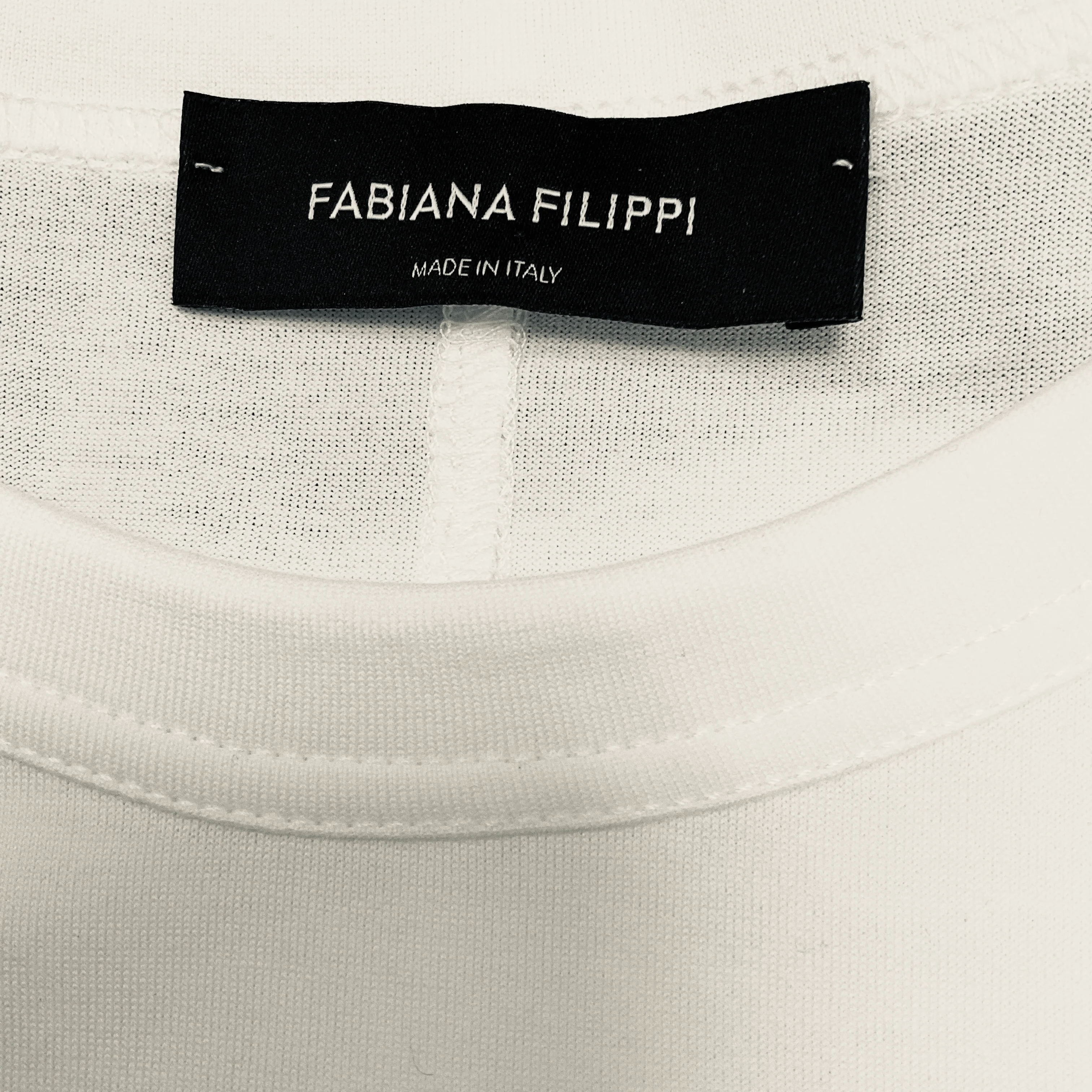 Fabiana Filippi White / Navy Blue Short Sleeved Cotton Jersey and Micro Drawstring Midi Dress - Image 4