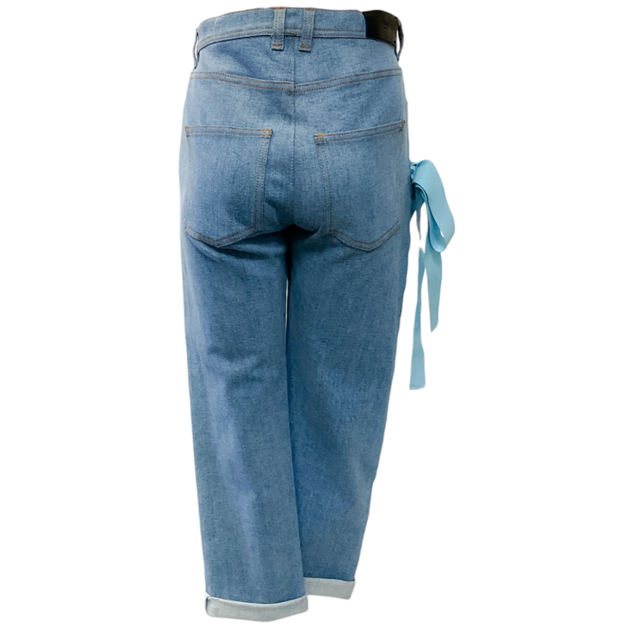 Fendi Cropped Cuffed Jeans with Side Laced Ribbon Detail - Image 3