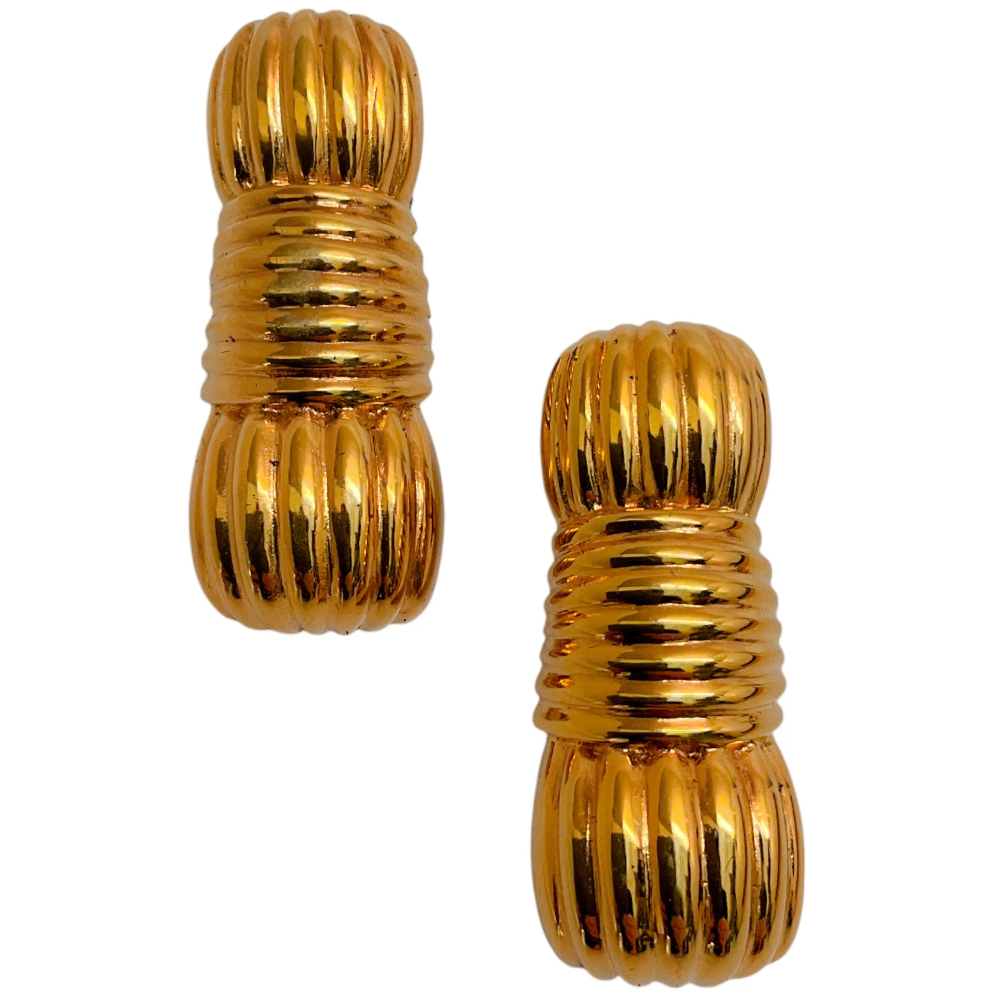 Fendi Vintage Gold Plated Ribbed Knot Earrings