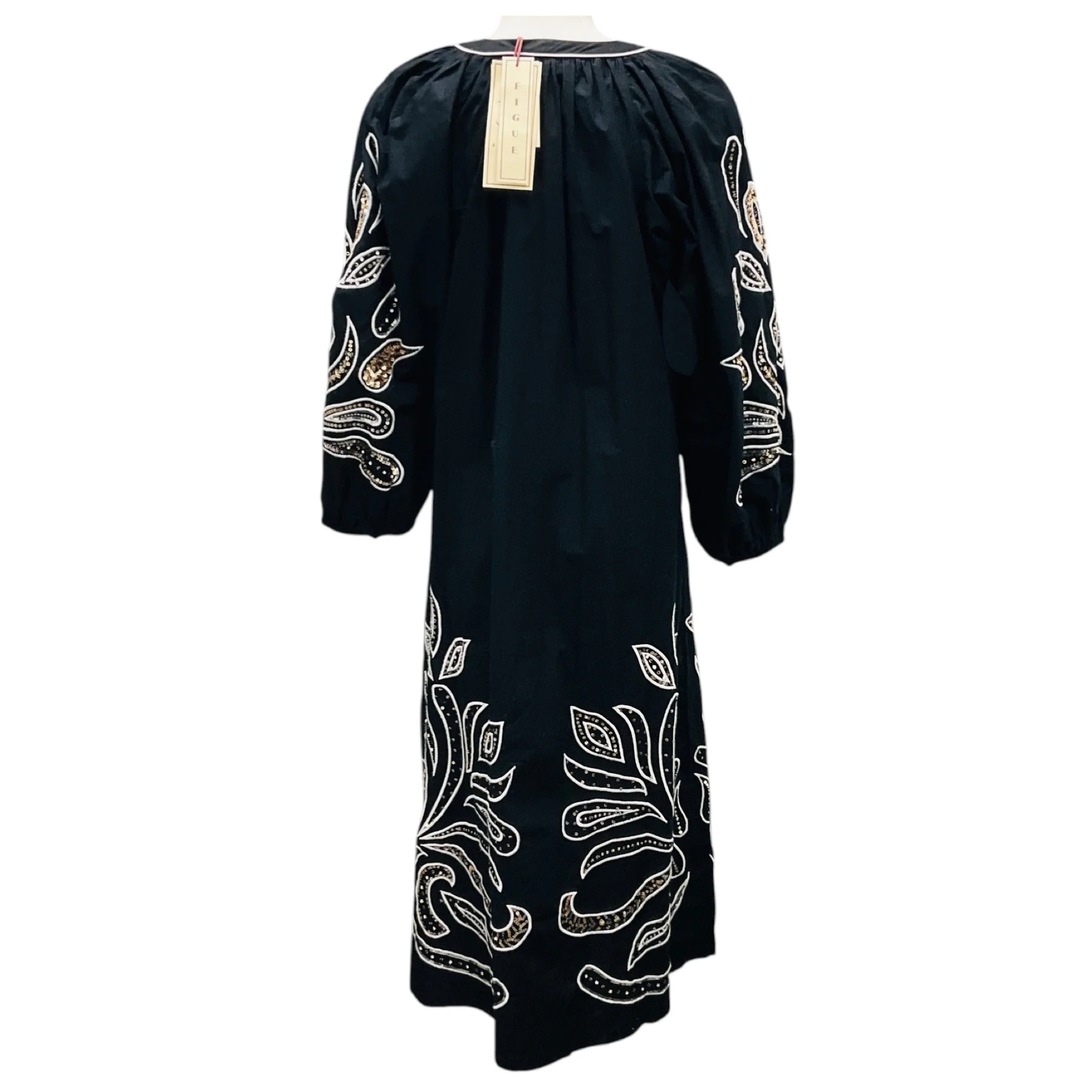 Figue Black Kali Sequined and Embroidered Cotton Midi Dress - Image 3