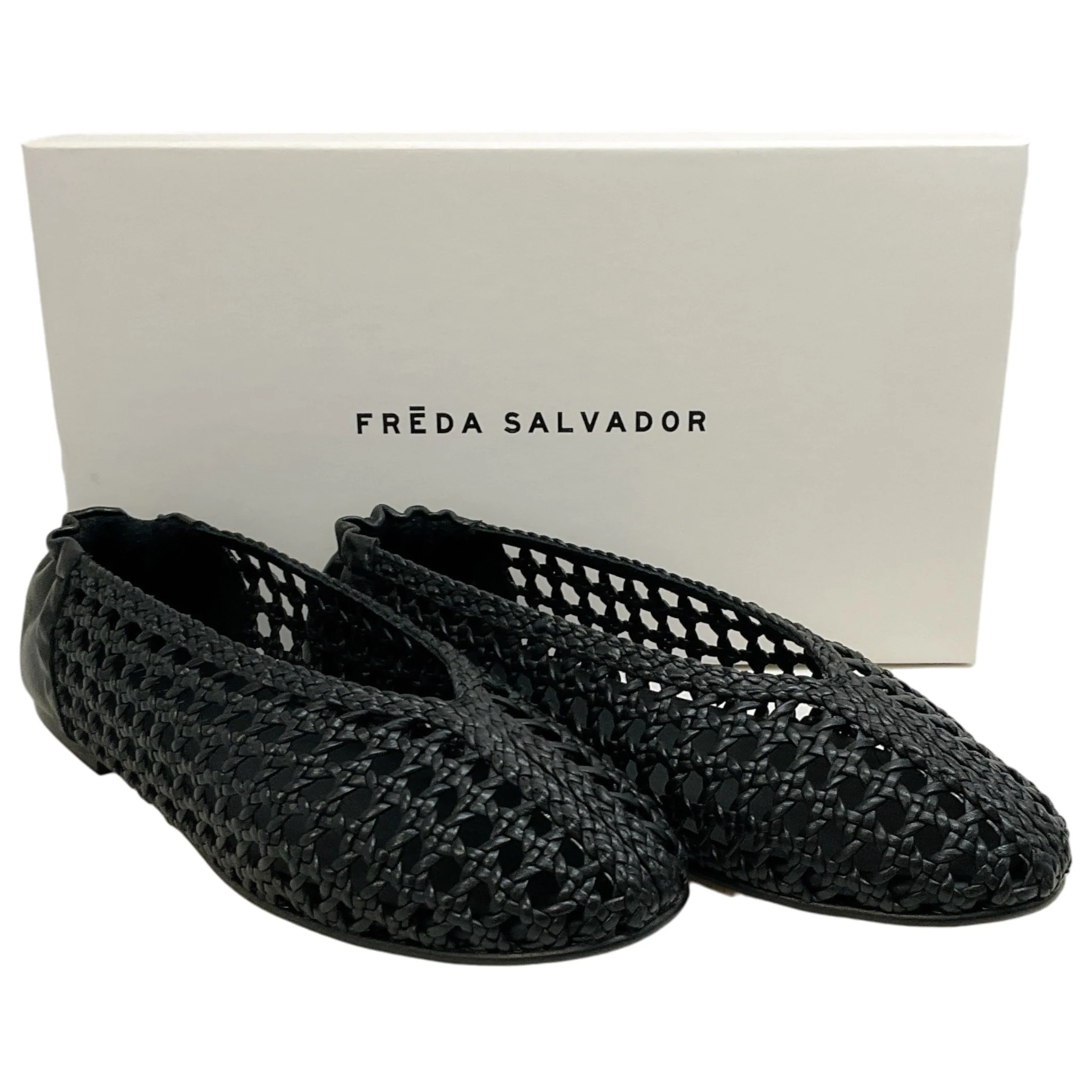 Freda Salvador Black Leather Riley Woven Round Toe Flats - Image 6