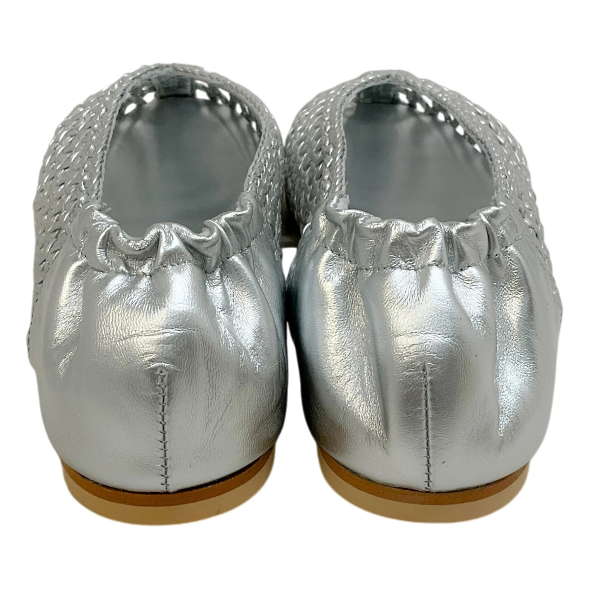 Freda Salvador Silver Leather Riley Woven Round Toe Flats - Image 5