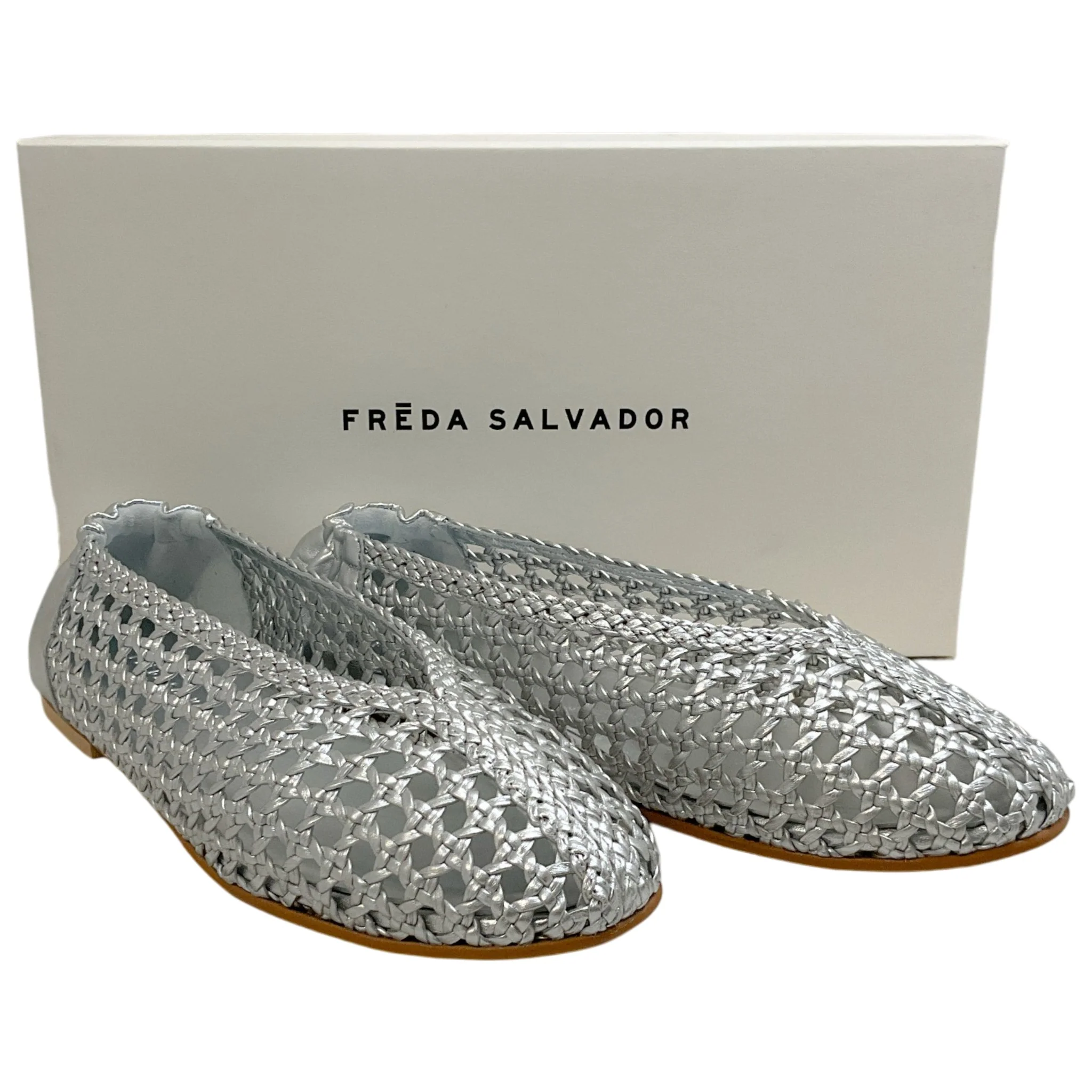 Freda Salvador Silver Leather Riley Woven Round Toe Flats - Image 6