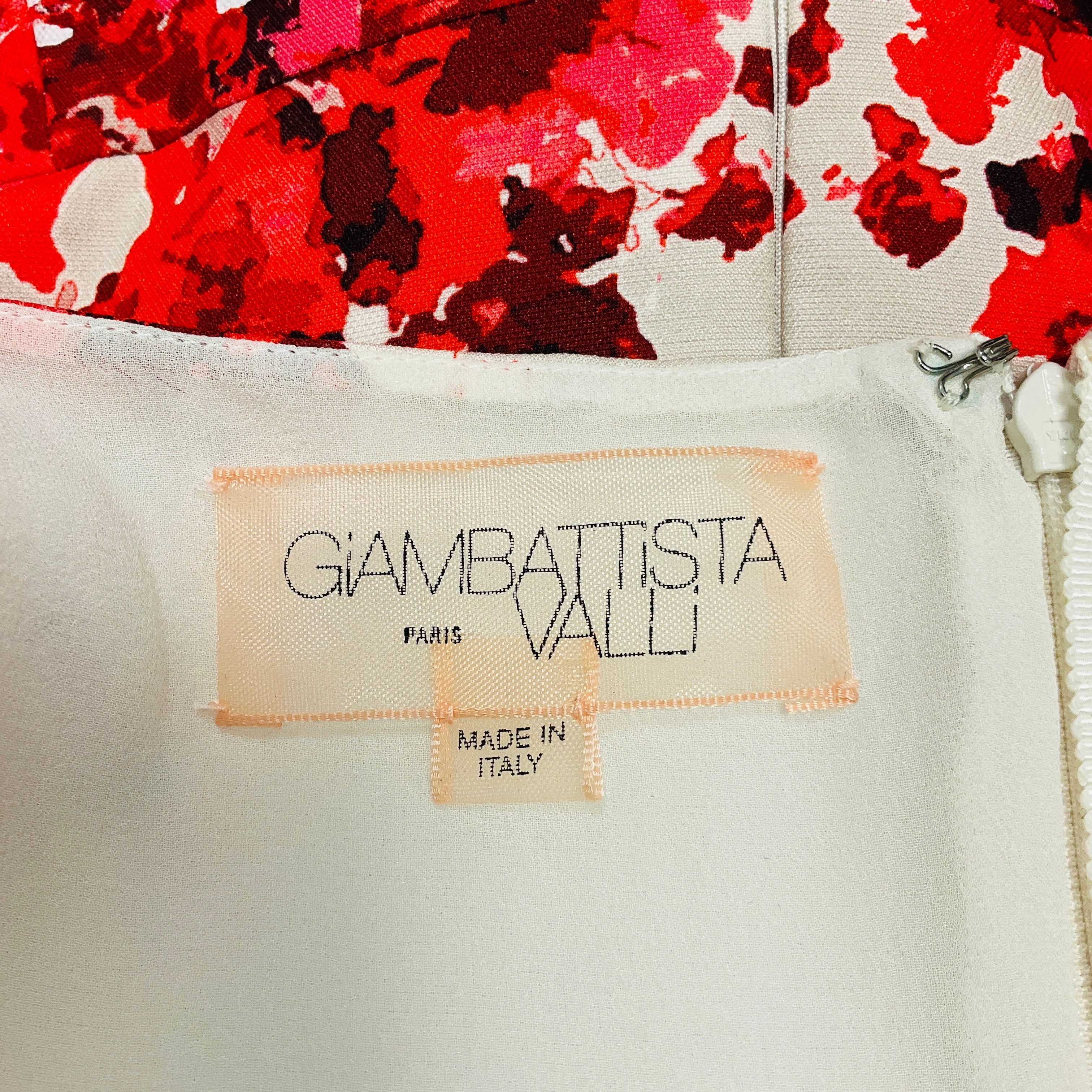 Giambattista Valli Beige / Red Floral Printed Flared Cocktail Dress - Image 4