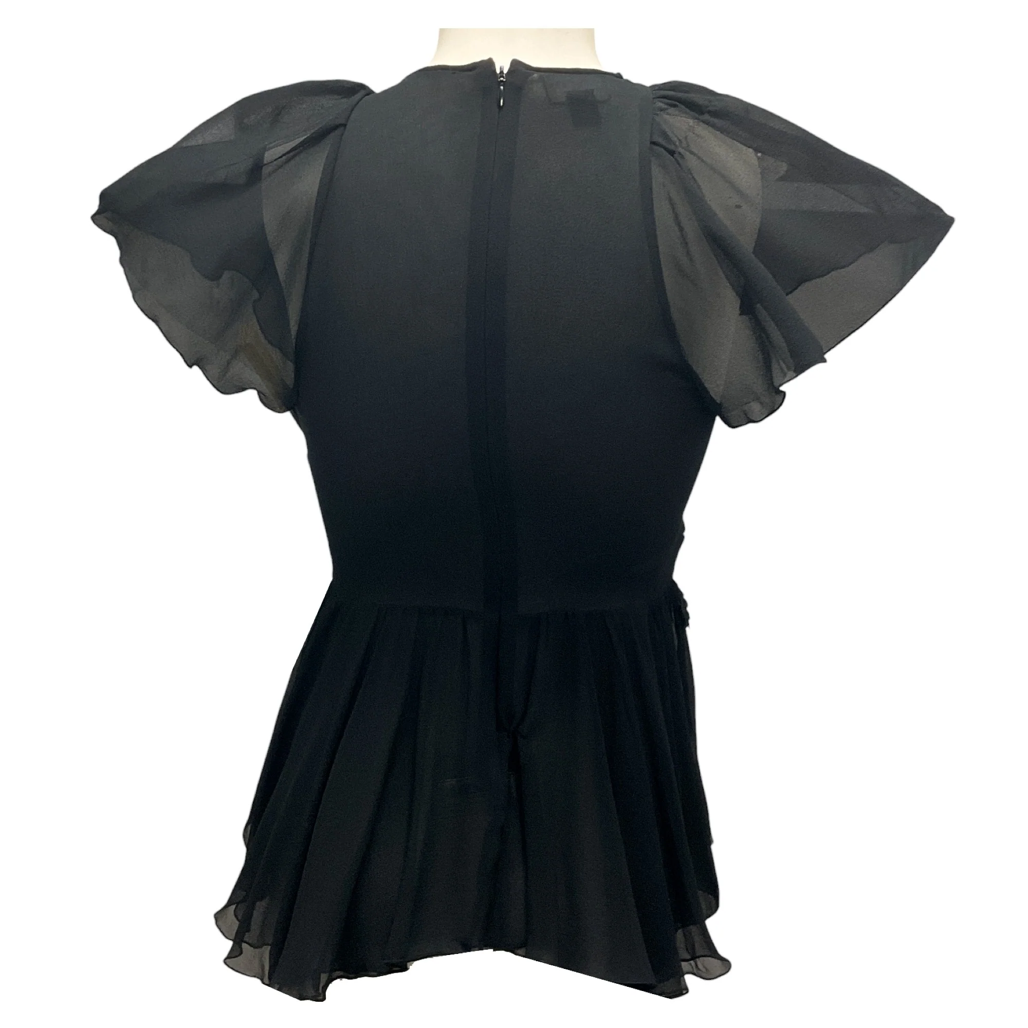 Giambattista Valli Black Short Sleeved Lace and Silk Chiffon Top - Image 3