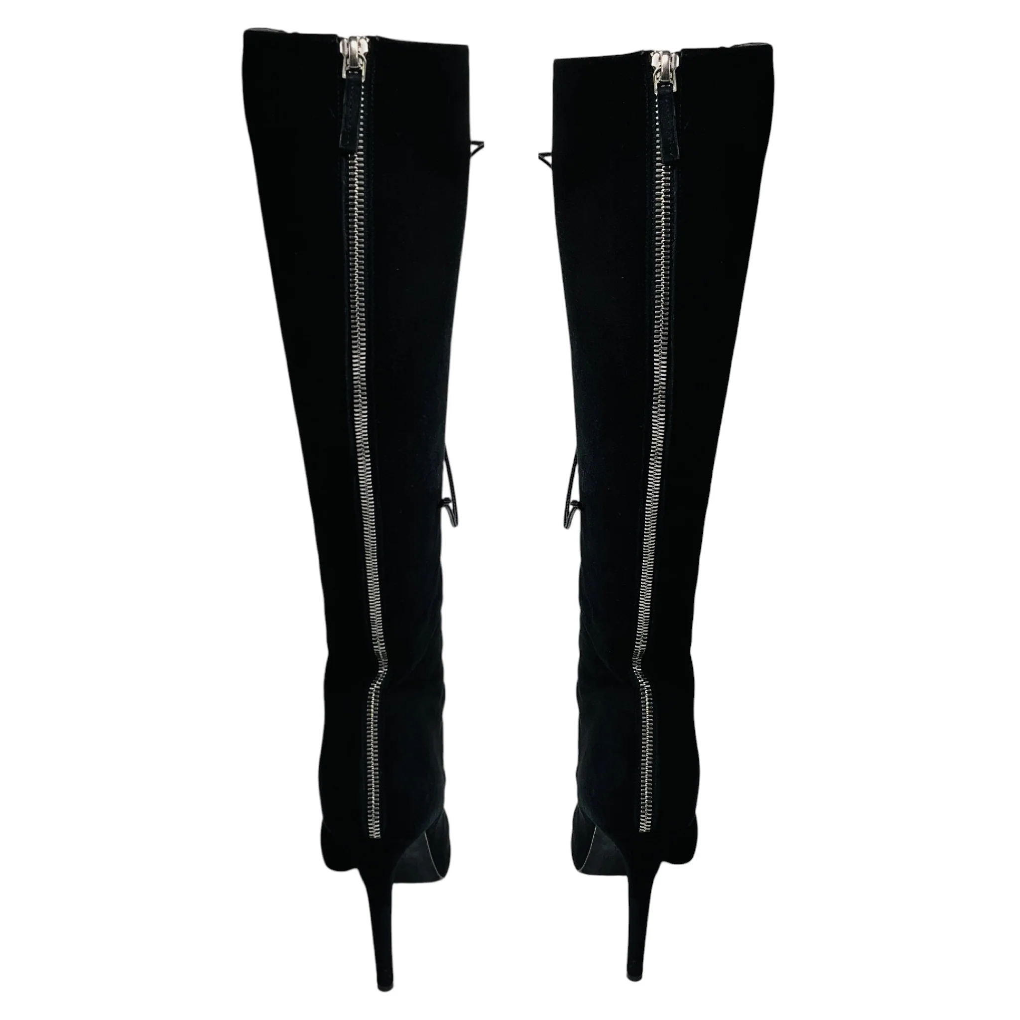 Giambattista Valli Black Suede Open Toe Lace Up Tall Boots - Image 6