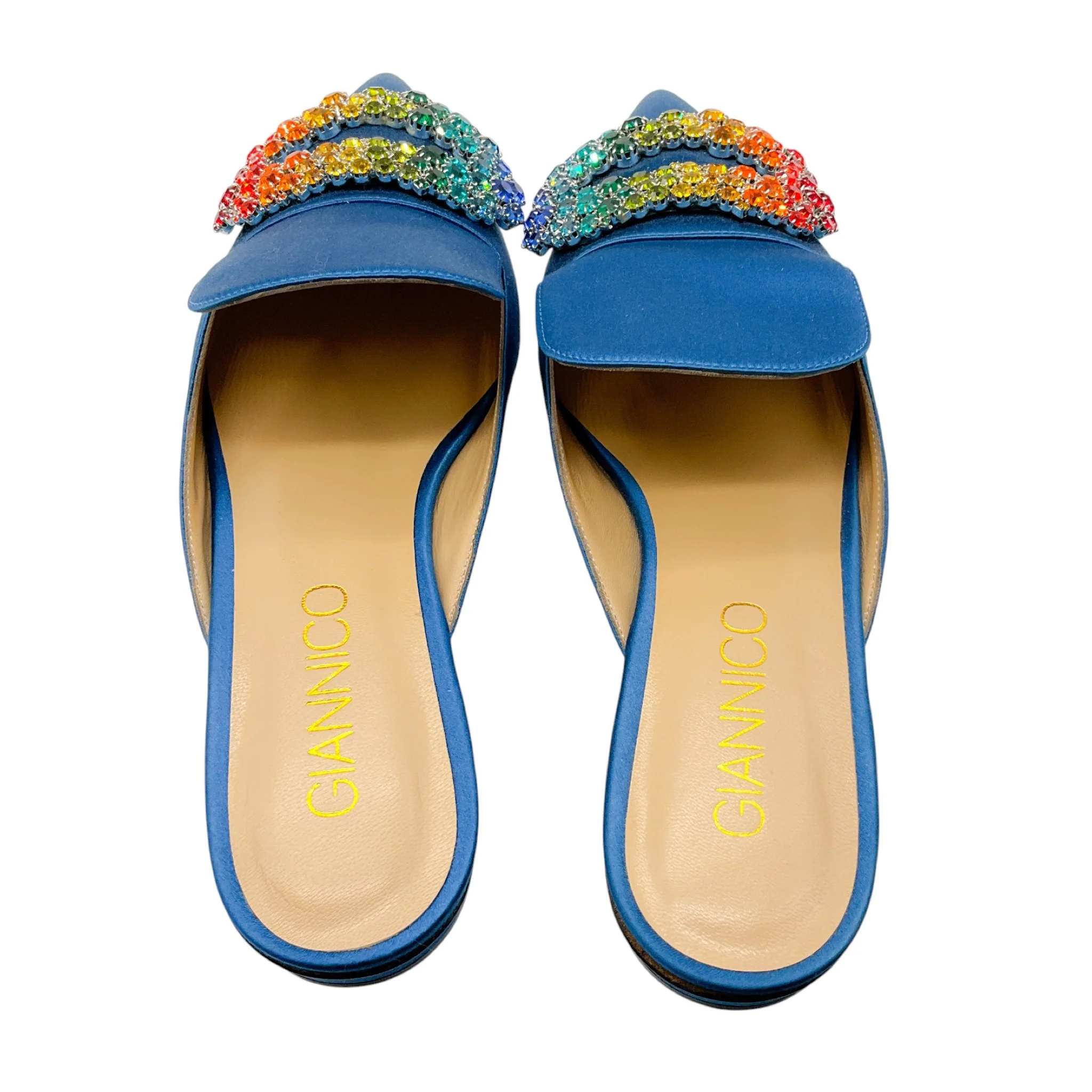 Giannico Blue Crystal Embellished Satin Mules - Image 6